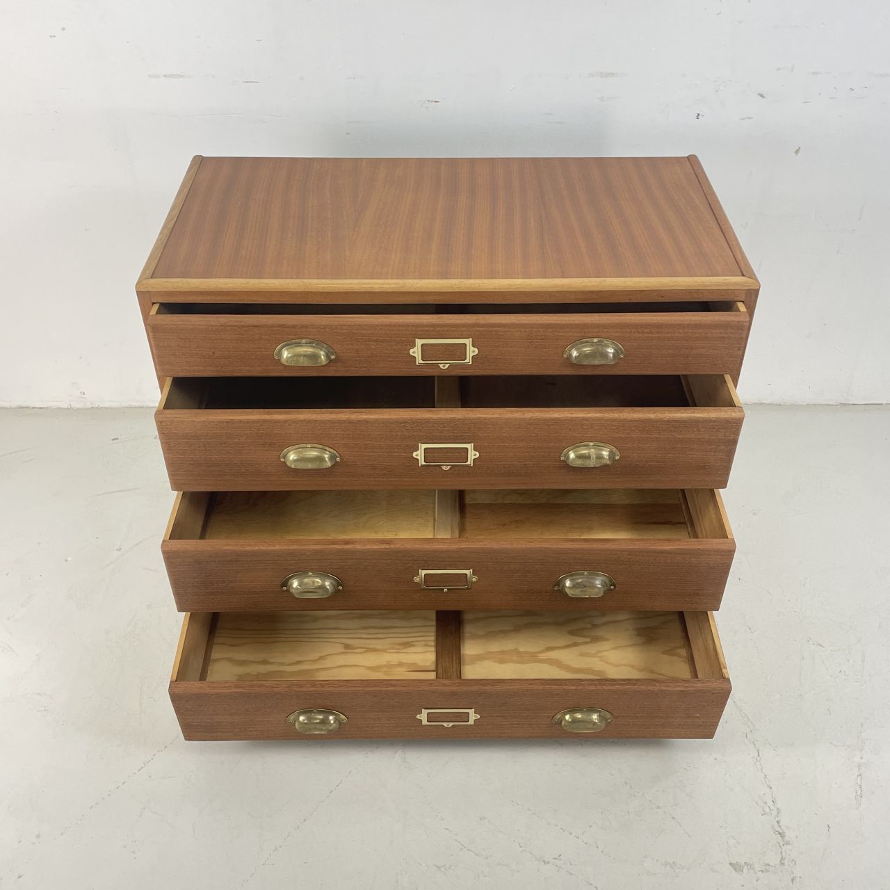 4 Drawer 1930s Plan Chest With Brass Cup Handles photo vintage