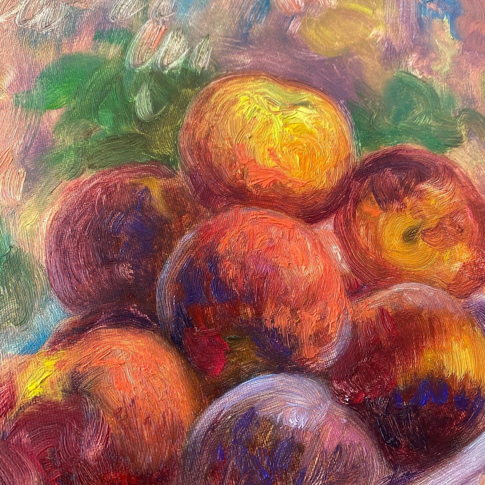 Original Oil On Canvas Still Life Painting With Peaches photo for sale