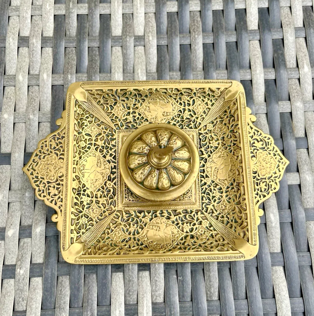 Top Quality Asian Indian Turkish Figural Brass Inkwell Liner Pot Antique Vintage photo for sale