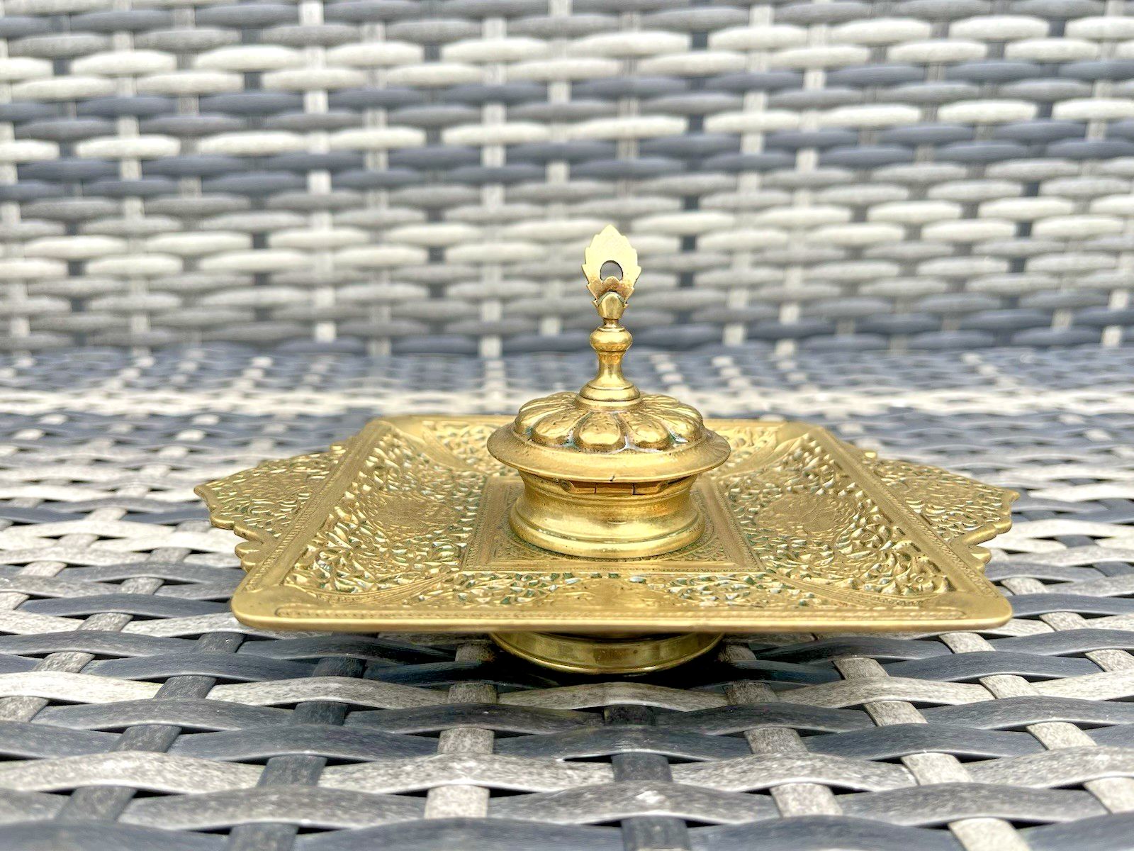 Top Quality Asian Indian Turkish Figural Brass Inkwell Liner Pot Antique Vintage photo 75.0