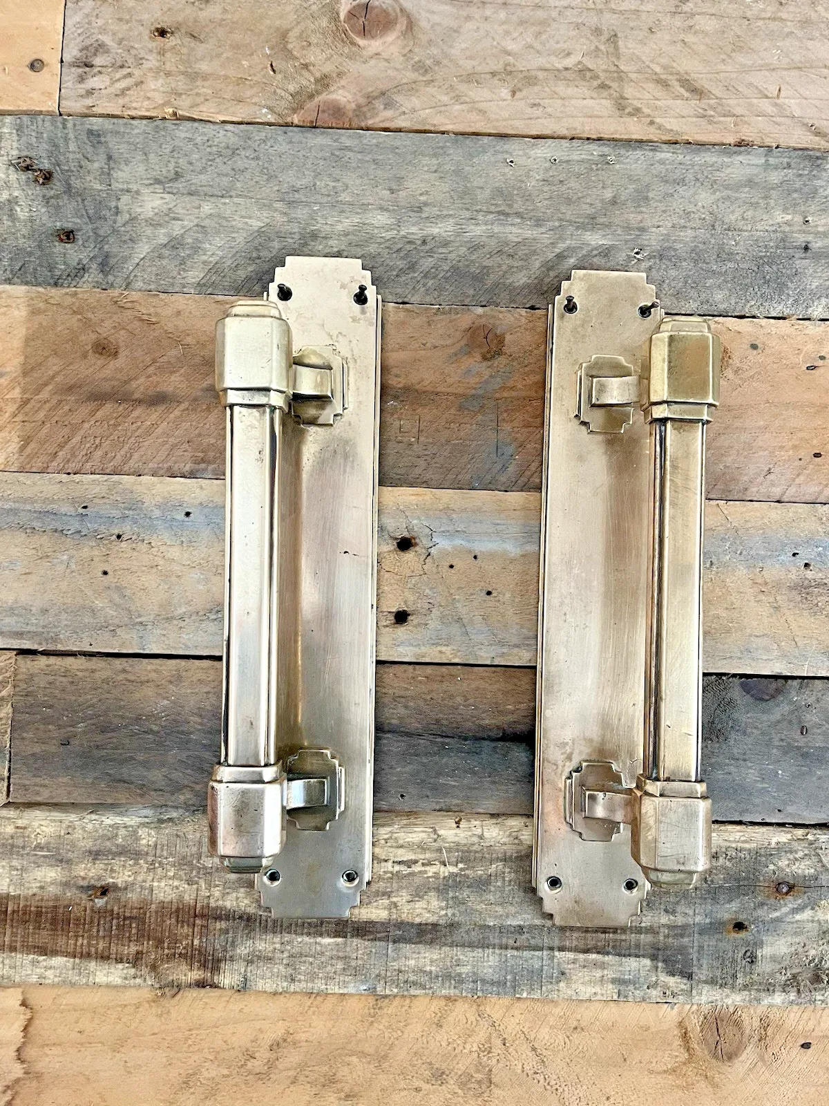 photo vintage Superb Pair Of Quality 13.5" French Antique Art Deco Bronze Door Pull Handles