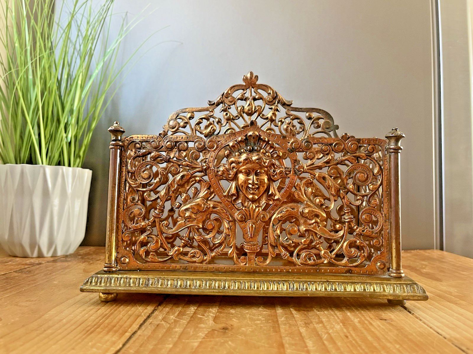 350.0 Exceptional Ornate Antique Wt&S William Tonks & Sons Bronze Desk Letter Rack photo