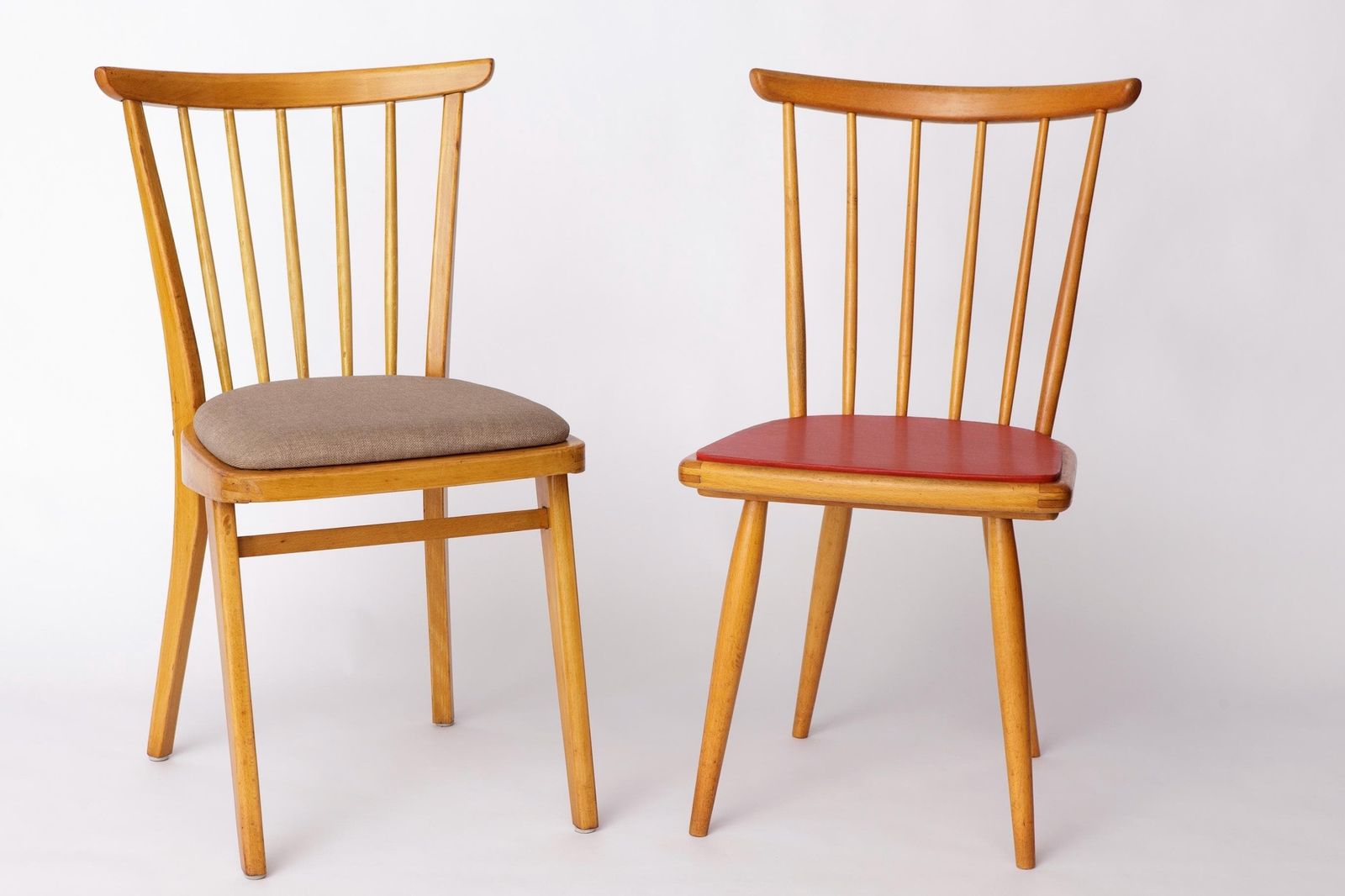 photo for sale Vintage Beech Wood Kitchen Chair – 1960s German Design, Grey Upholstery, Restored