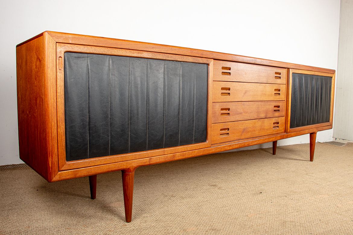 Extra Long Danish Sideboard In Teak, Oak And Leatherette, 280 Cm, By Arne Hovmand Olsen 1960.