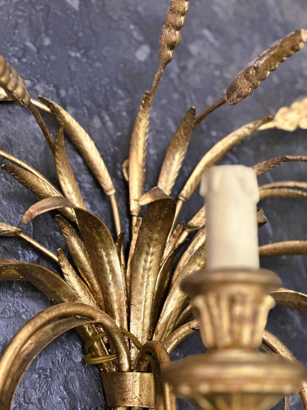 photo furniture Pair Of Italian Gilt Metal Wheat Sheaf Wall Sconces, 1950s