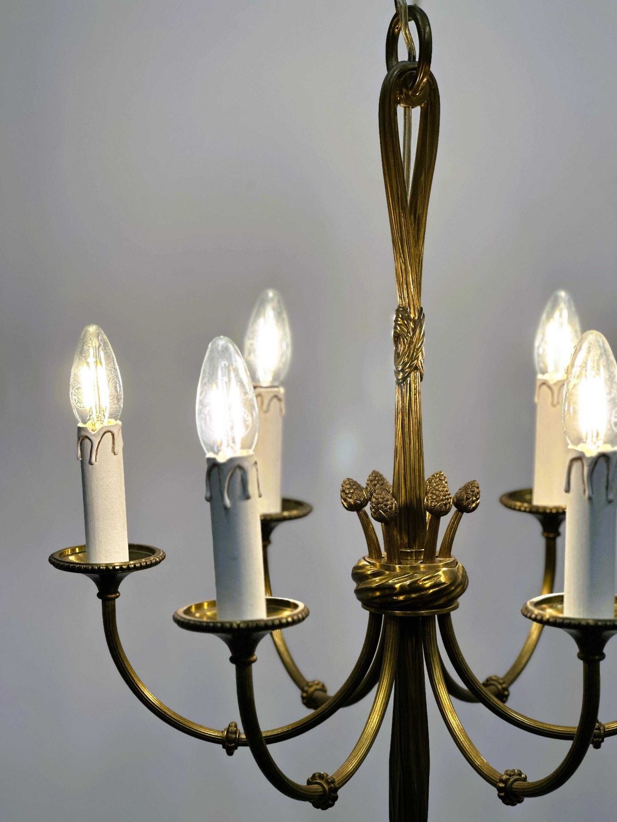 Vintage Brass Rope & Tassel Chandelier With 6 Lights, France, 1950s photo furniture