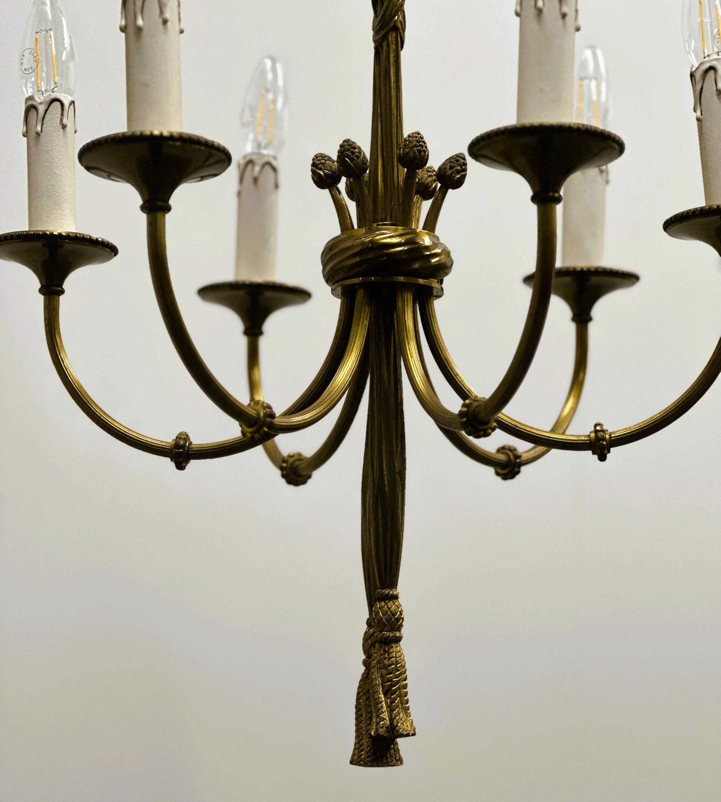 Vintage Brass Rope & Tassel Chandelier With 6 Lights, France, 1950s photo Lighting