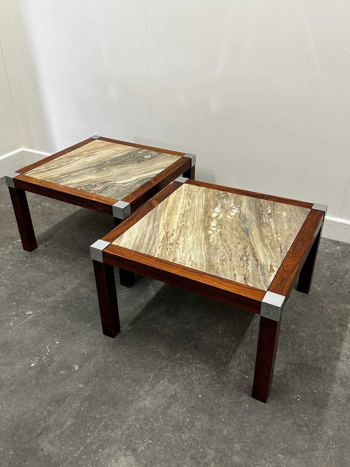 Vintage Breccia Oniciata Marble And Palisander Coffee/ Side Table, Italy 1970s