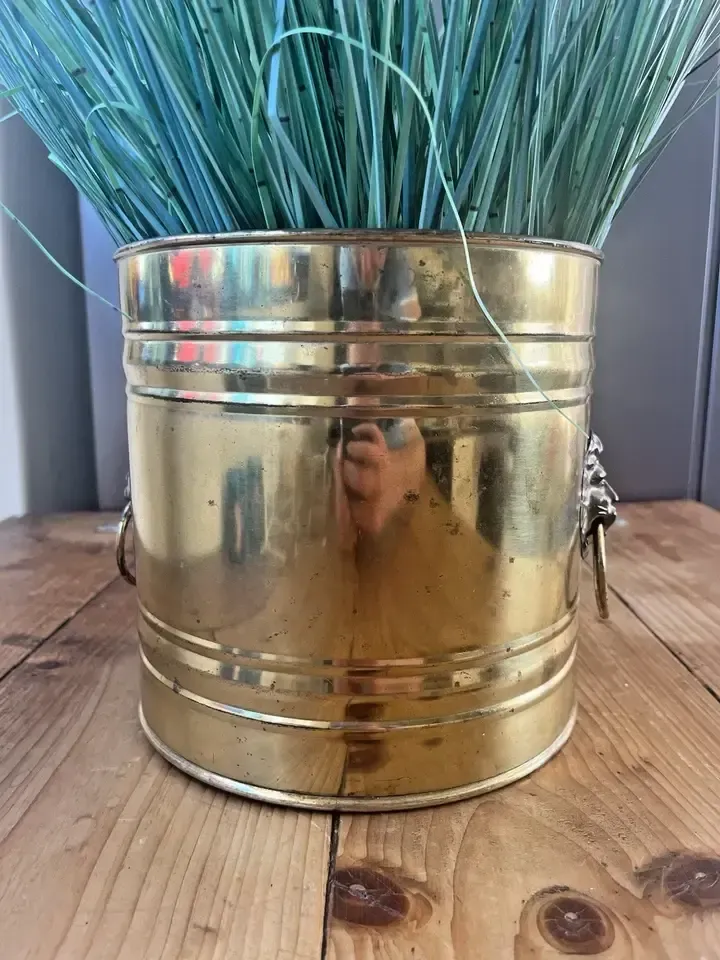 Vintage Brass Planter Plant Pot Lions Head Brass Handles Champagne Ice Bucket photo vintage