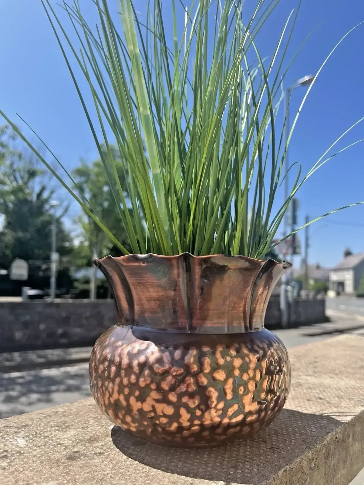 Antique Arts & Crafts Textured Beaten Repousse Copper Fluted Planter Plant Pot