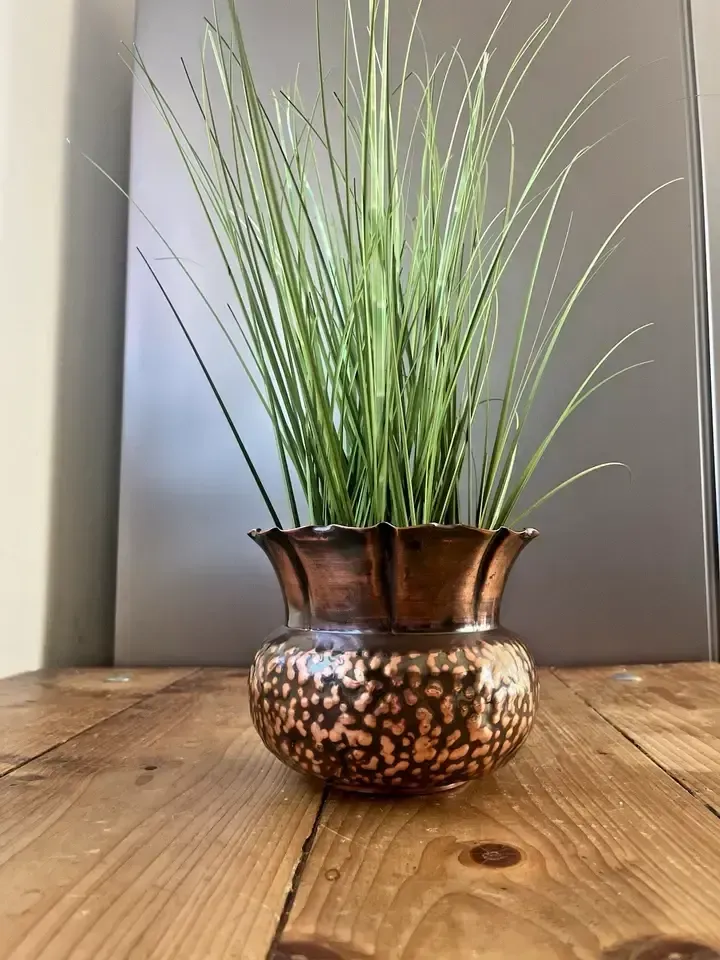 Antique Arts & Crafts Textured Beaten Repousse Copper Fluted Planter Plant Pot photo Home Decor