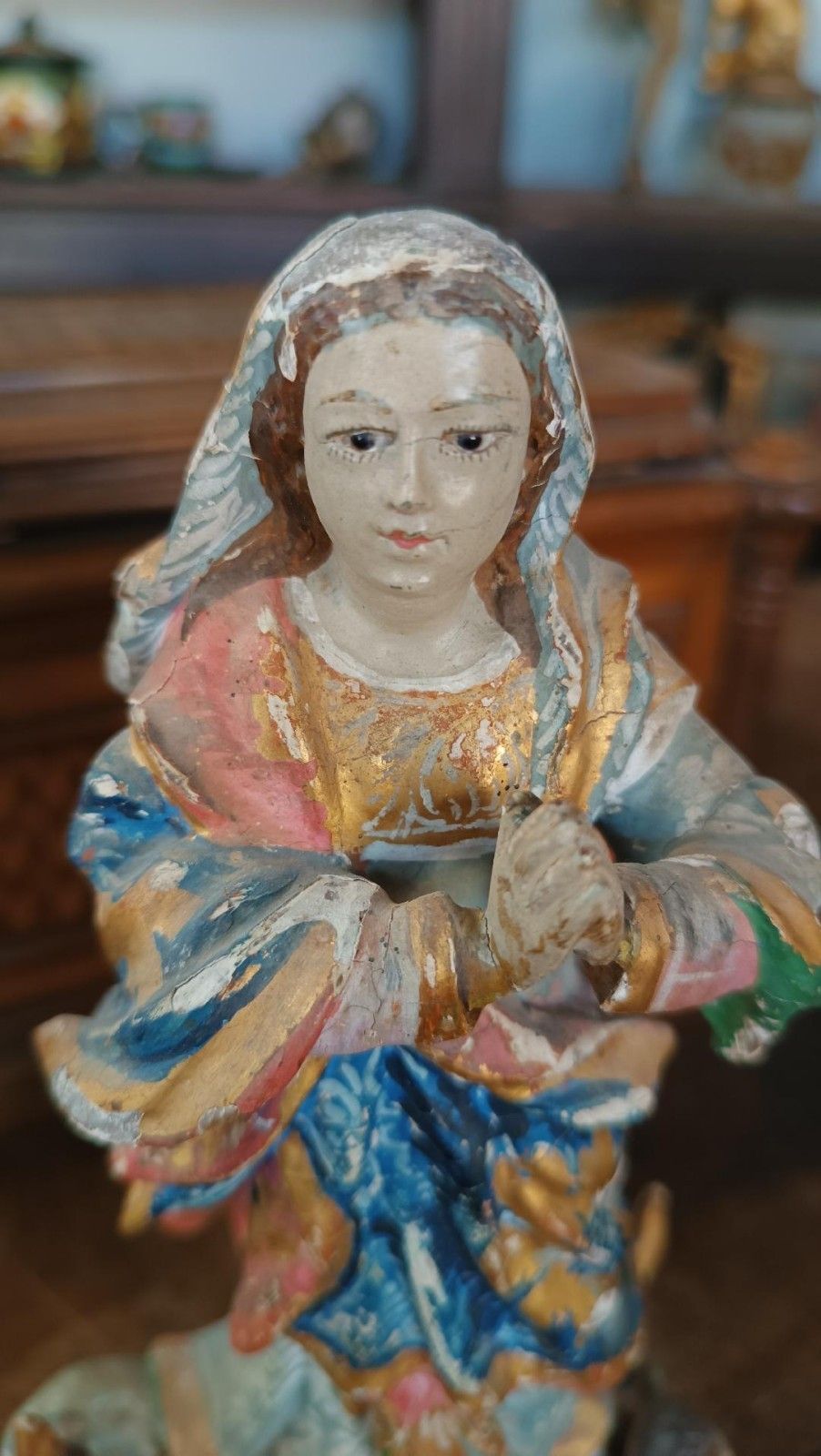 Antique Small Wooden Sculpture, Immaculate Madonna South America 19th Century photo Art