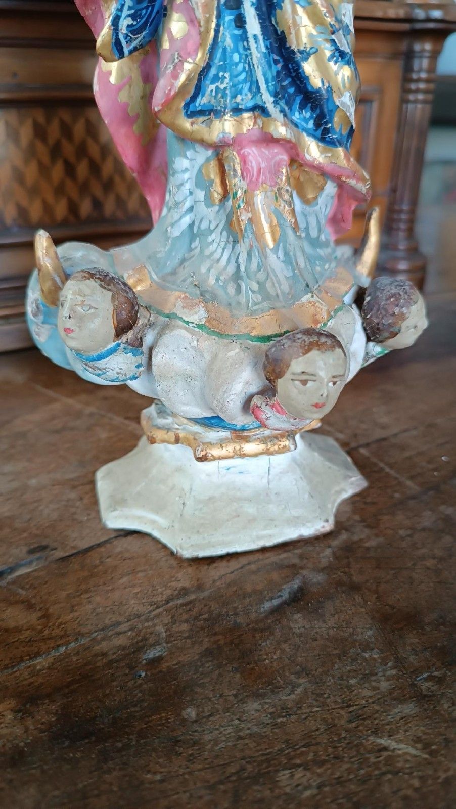 Antique Small Wooden Sculpture, Immaculate Madonna South America 19th Century photo vinterior