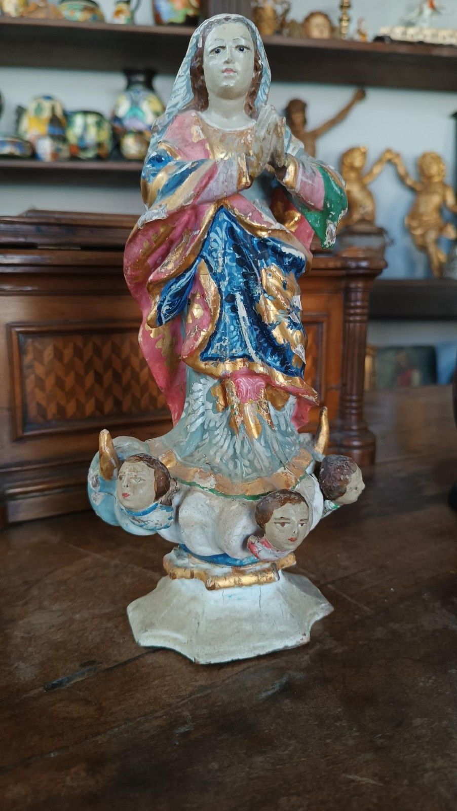 Antique Small Wooden Sculpture, Immaculate Madonna South America 19th Century photo buy