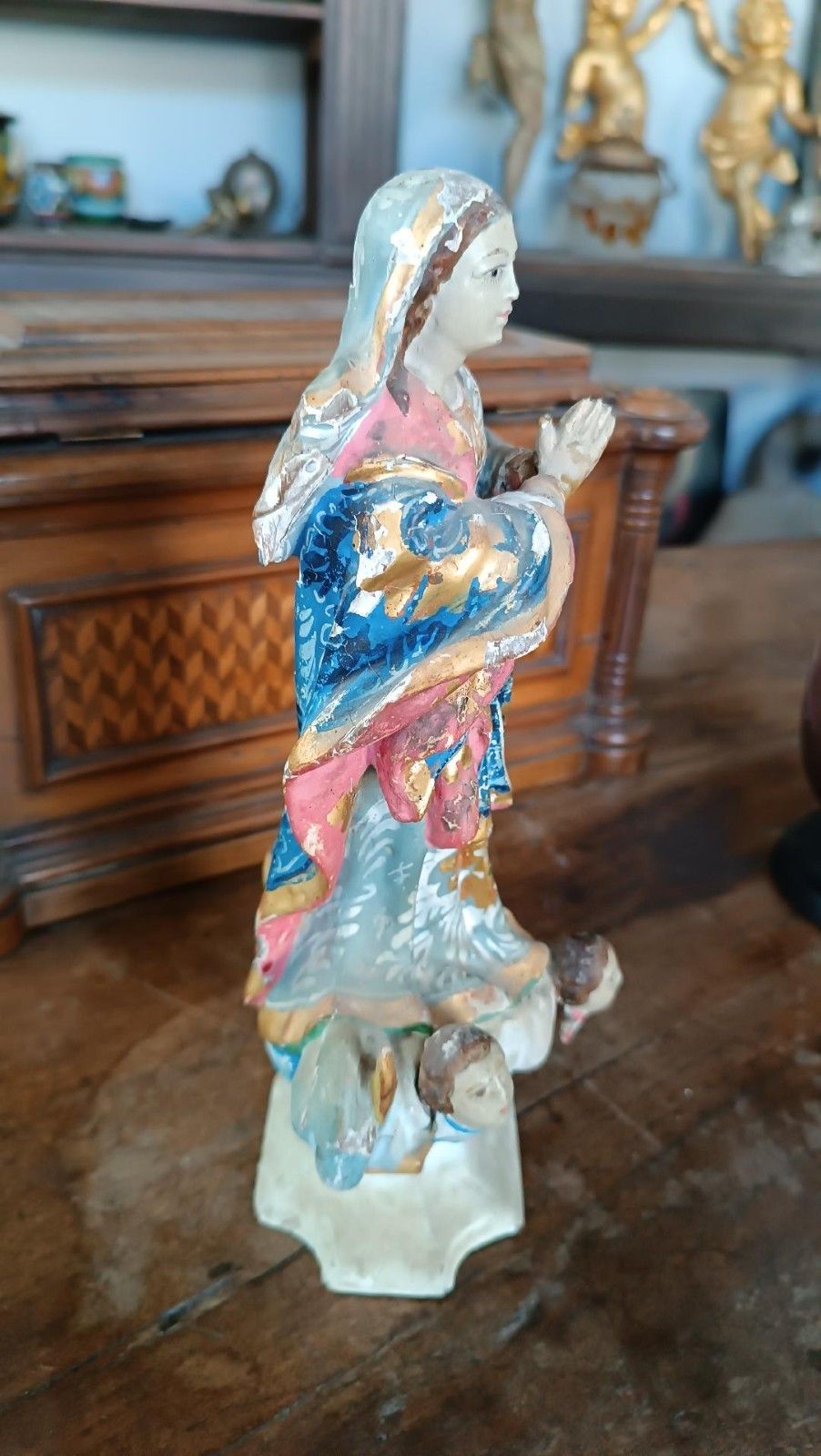 photo for sale Antique Small Wooden Sculpture, Immaculate Madonna South America 19th Century