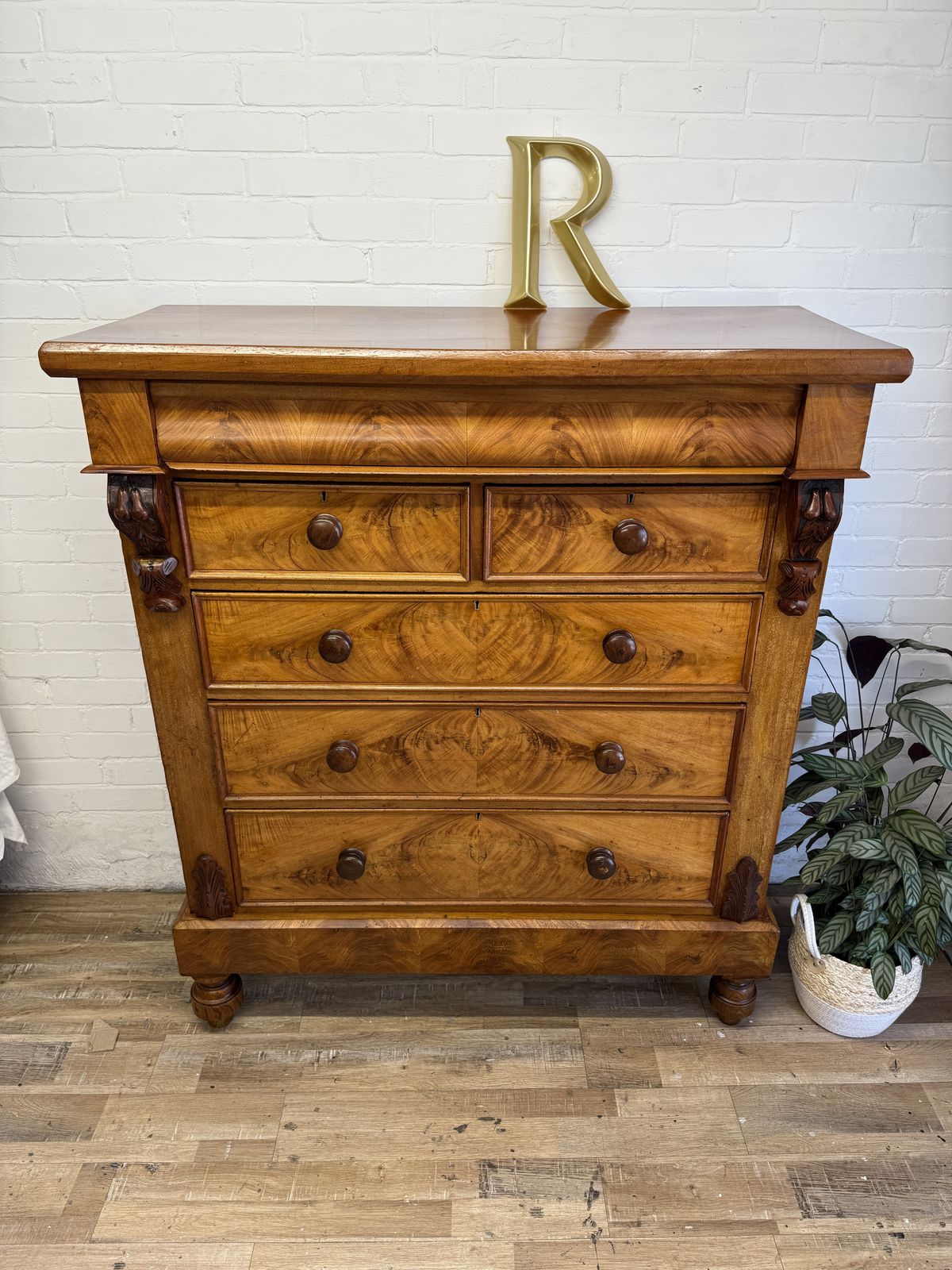 Edwardian Flame Mahogany Chest Of Drawers With Hidden Drawer –  Dated 1902 photo furniture