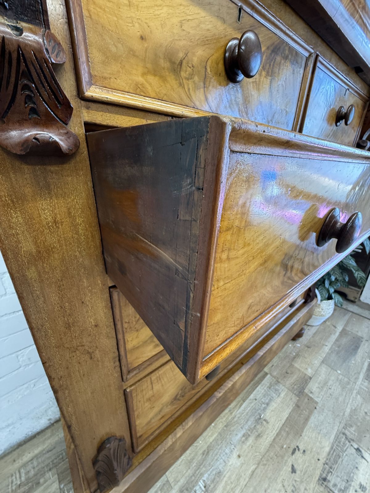Edwardian Flame Mahogany Chest Of Drawers With Hidden Drawer –  Dated 1902 photo Furniture