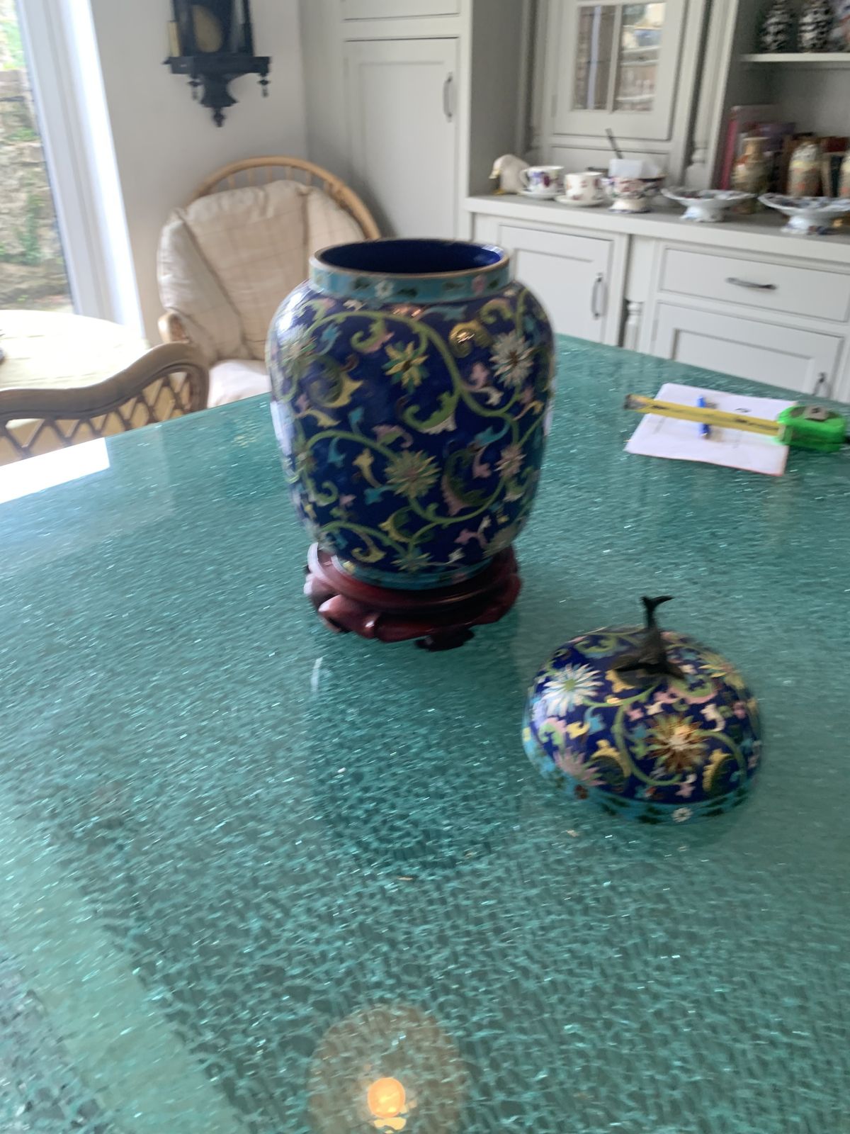 Antique Japanese Covered Cloisonné Enamelled Porcelain Jar photo for sale