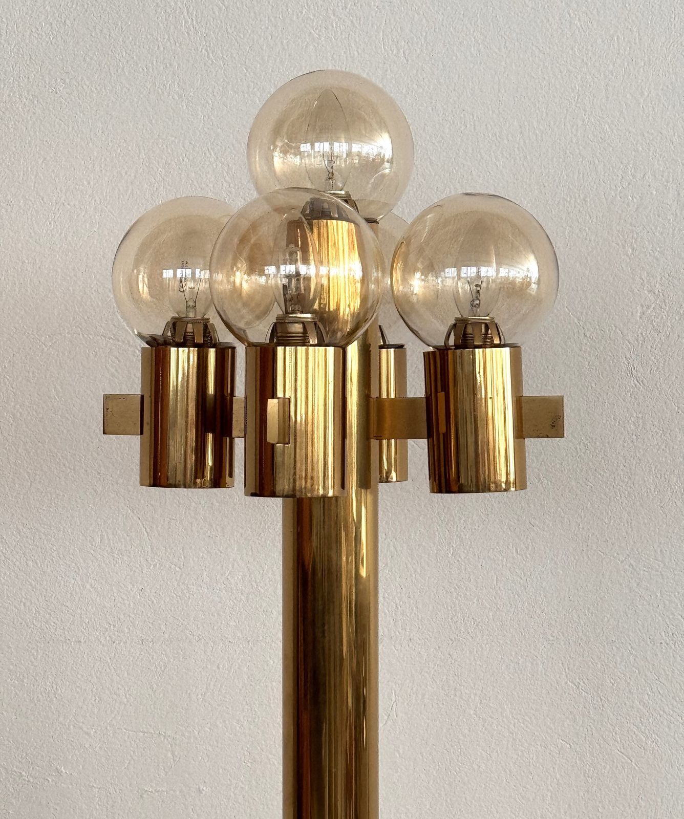 photo for sale Mid Century Hans Agne Jakobsson Brass Floor Lamp With 5 Glasses