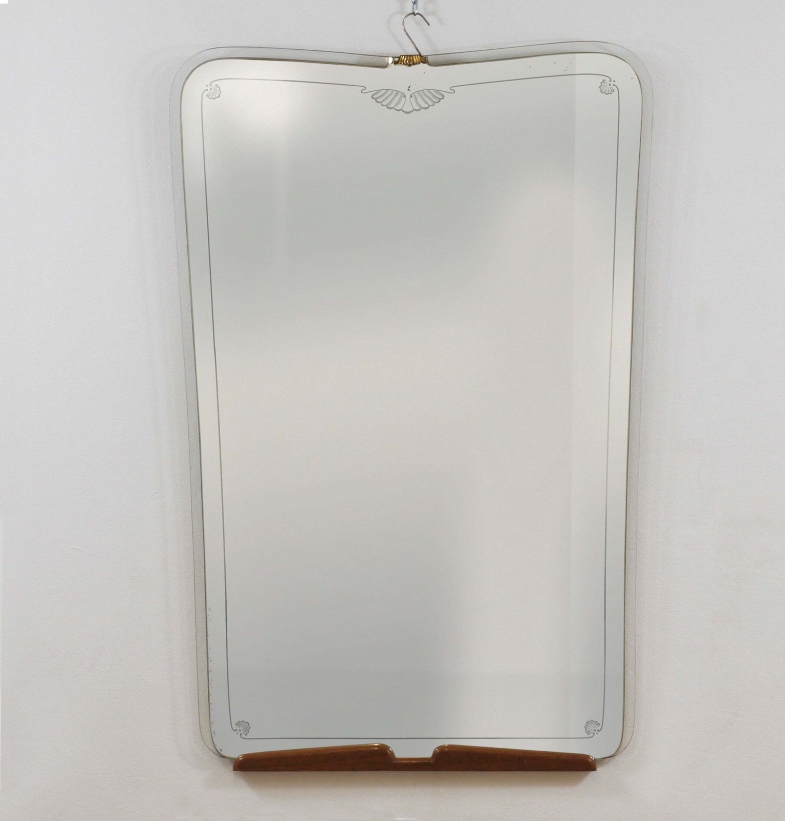 Grand Paolo Buffa Cherry & Brass Wall Mirror, Mid Century Italy, Ca. 1940s