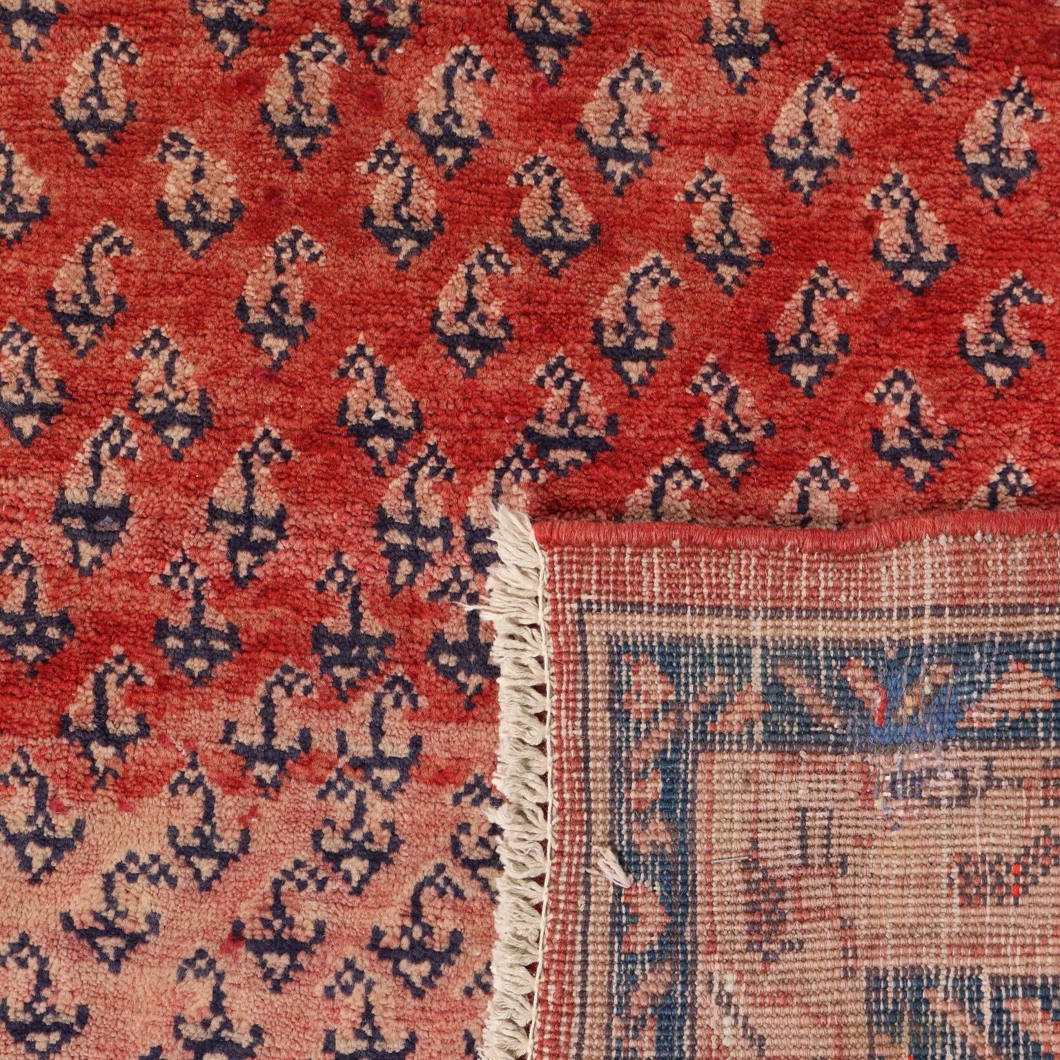 Antique Asian Carpet Wool Cotton Heavy Knot 112 X 42 In photo vintage