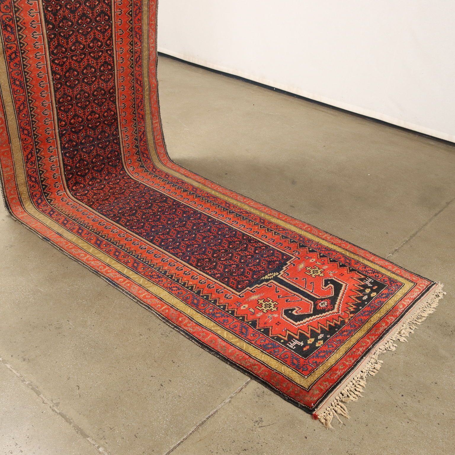 Antique Asian Carpet Cotton Wool Thin Knot 165 X 43 In photo for sale