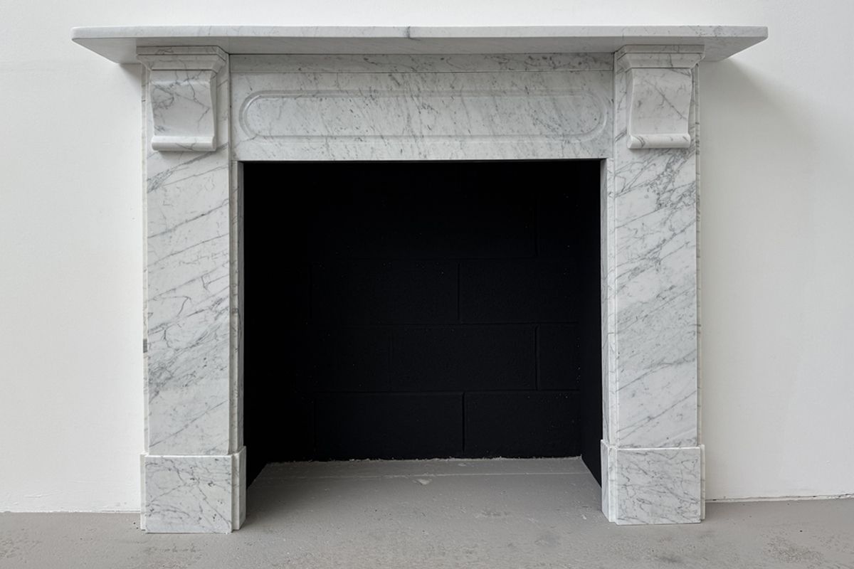 Antique Victorian Corbelled Carrara Marble Fireplace Surround