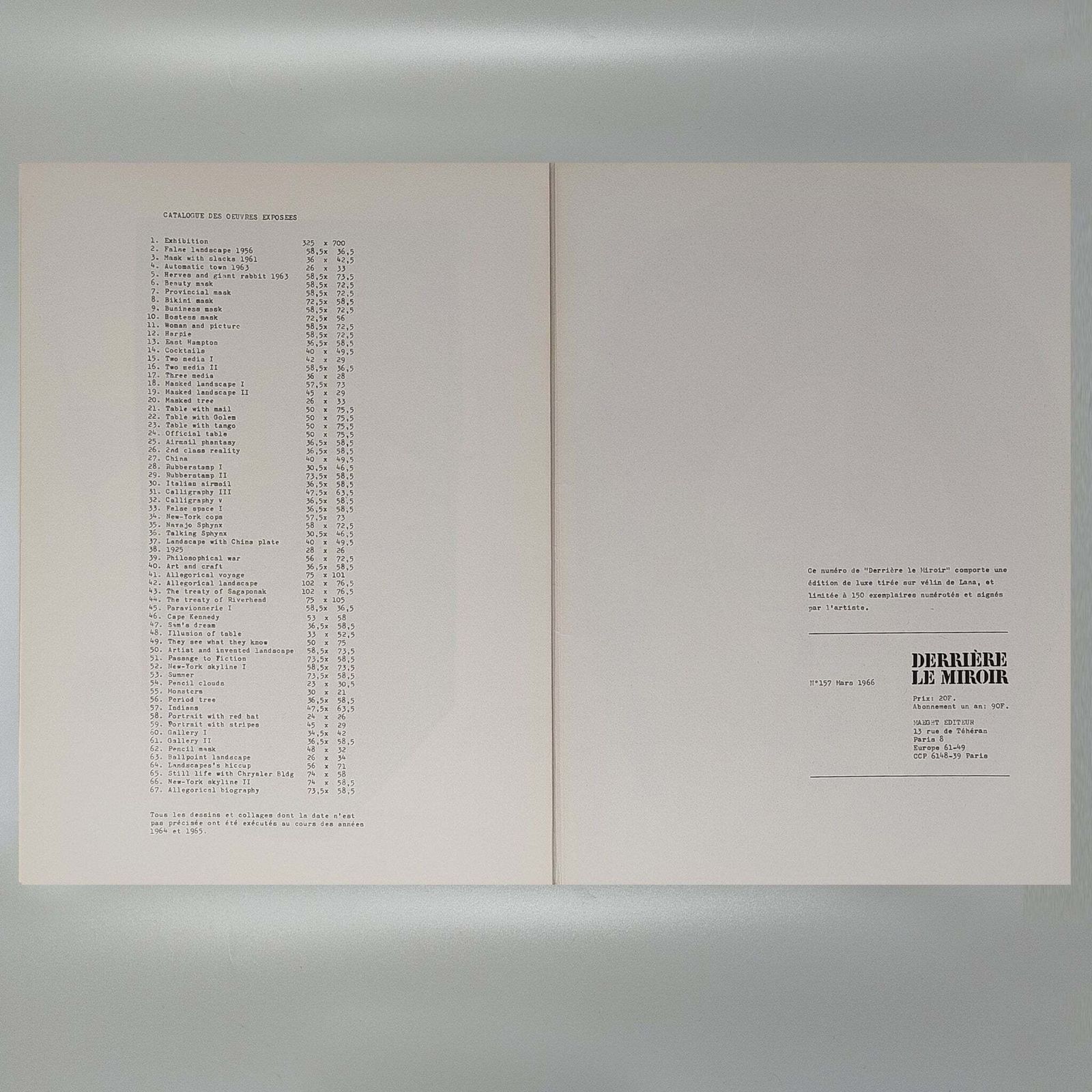 photo vinterior Saul Steinberg "Behind The Mirror" No. 157 With Fourteen Lithographs By Maeght Editeur.
