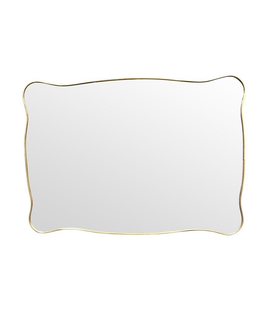 A Lovely Shaped, Landscape Or Portrait, Orignal Italian 1950s Brass Framed Mirror photo vintage