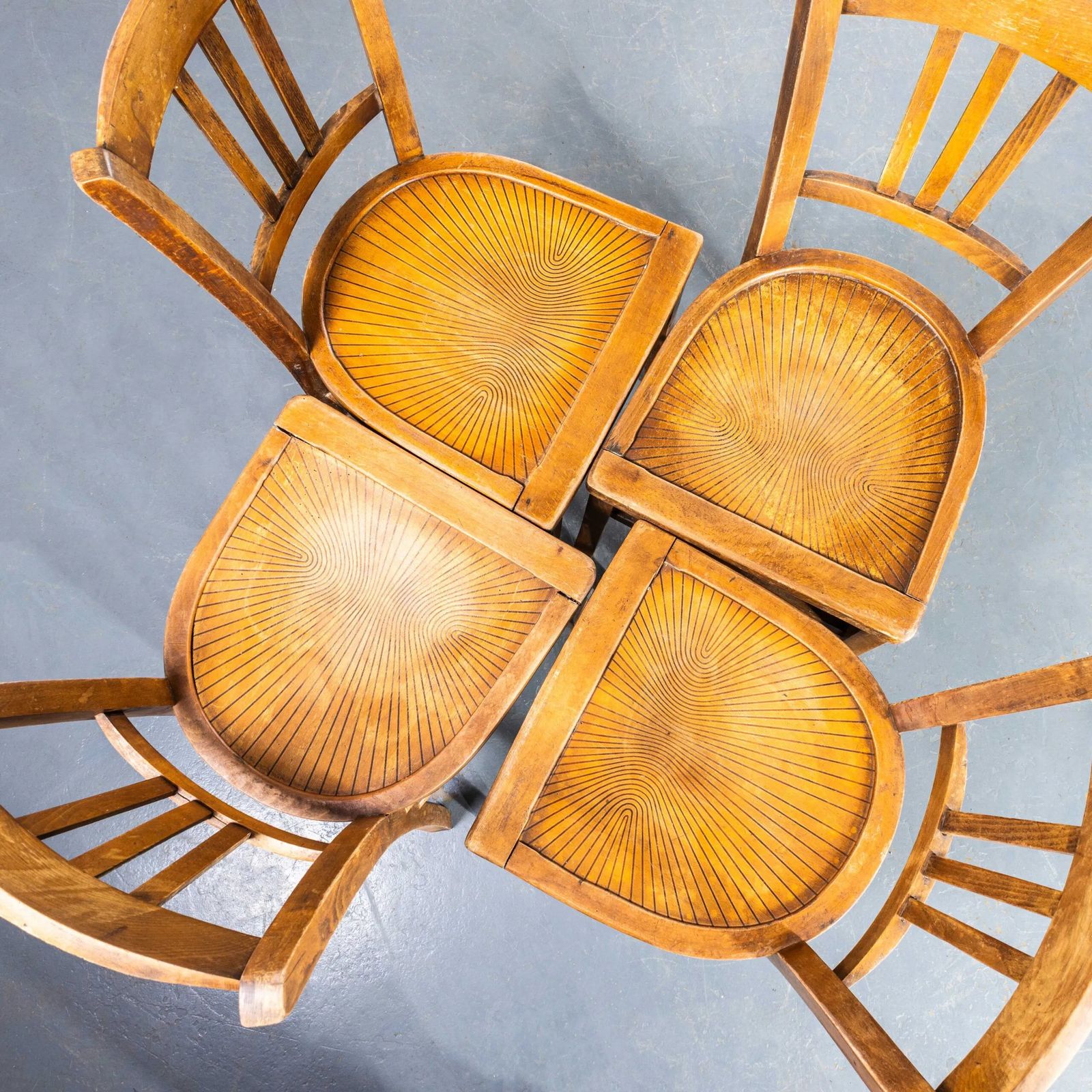 1950’s French Farmhouse Dining Chairs With Radial Patterned Seat – Set Of Four photo Furniture