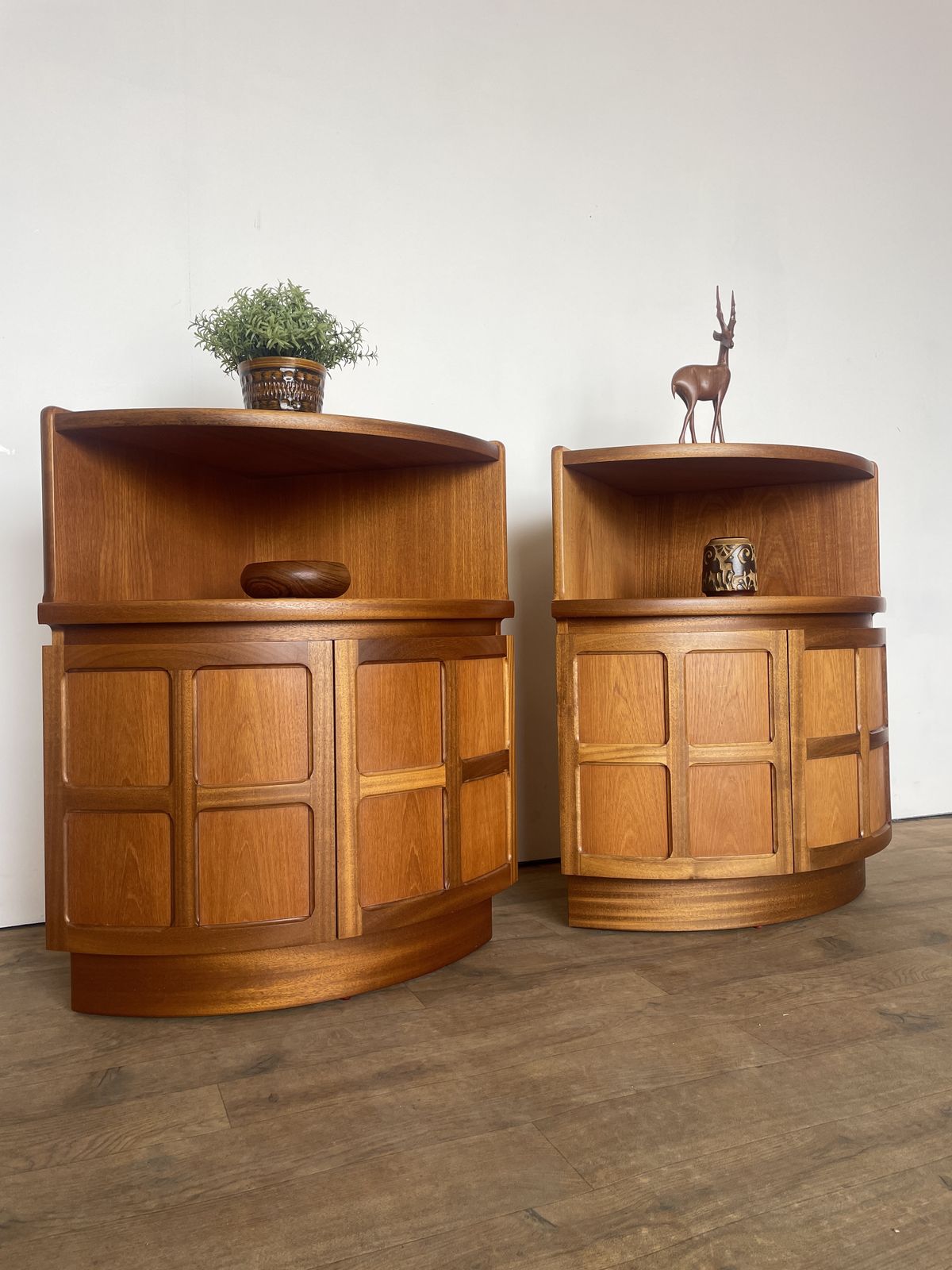 Pair Of Mid Century Teak Corner Bedside Cabinets By Nathan Furniture, 1960s photo for sale