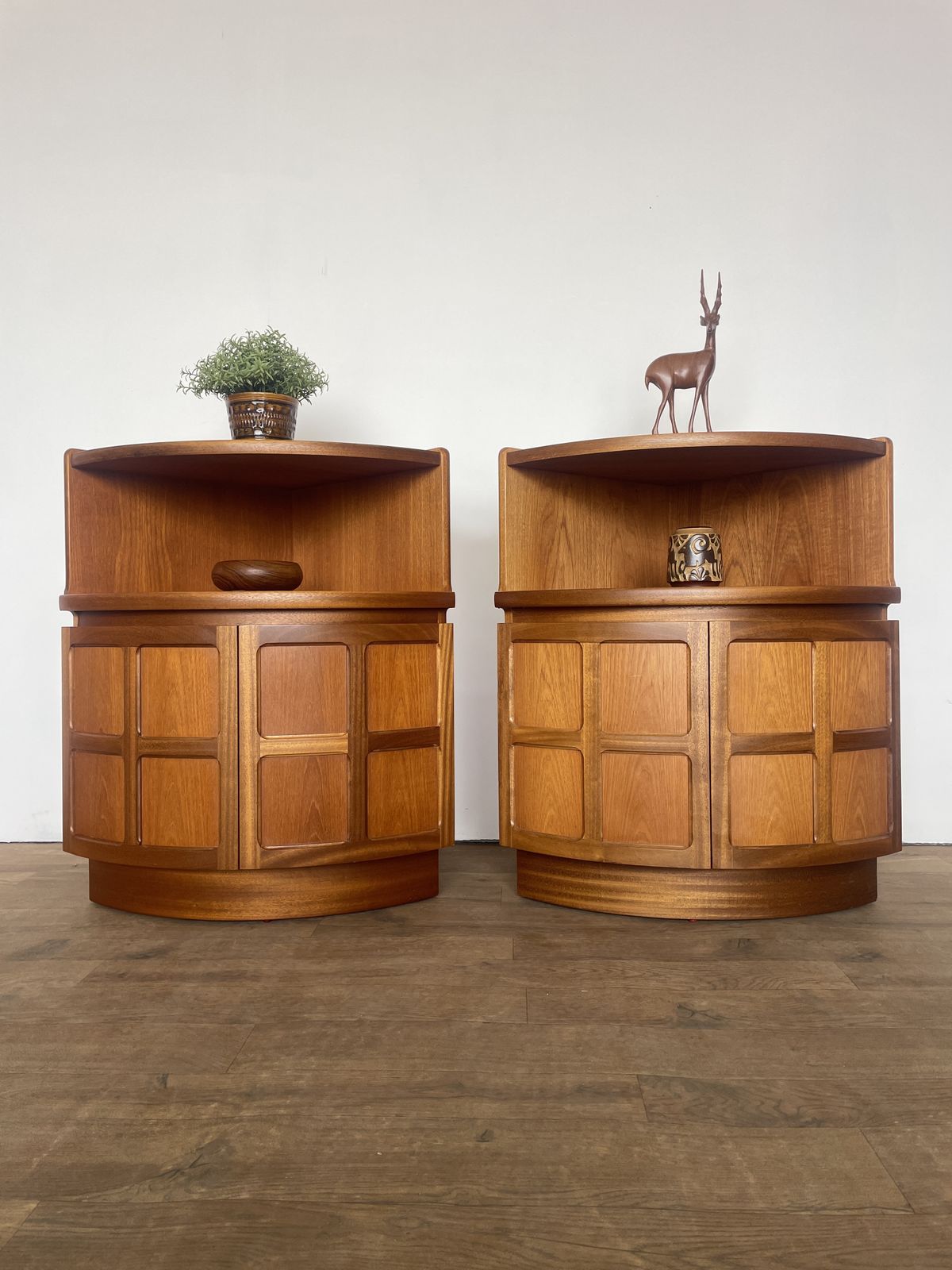 Pair Of Mid Century Teak Corner Bedside Cabinets By Nathan Furniture, 1960s
