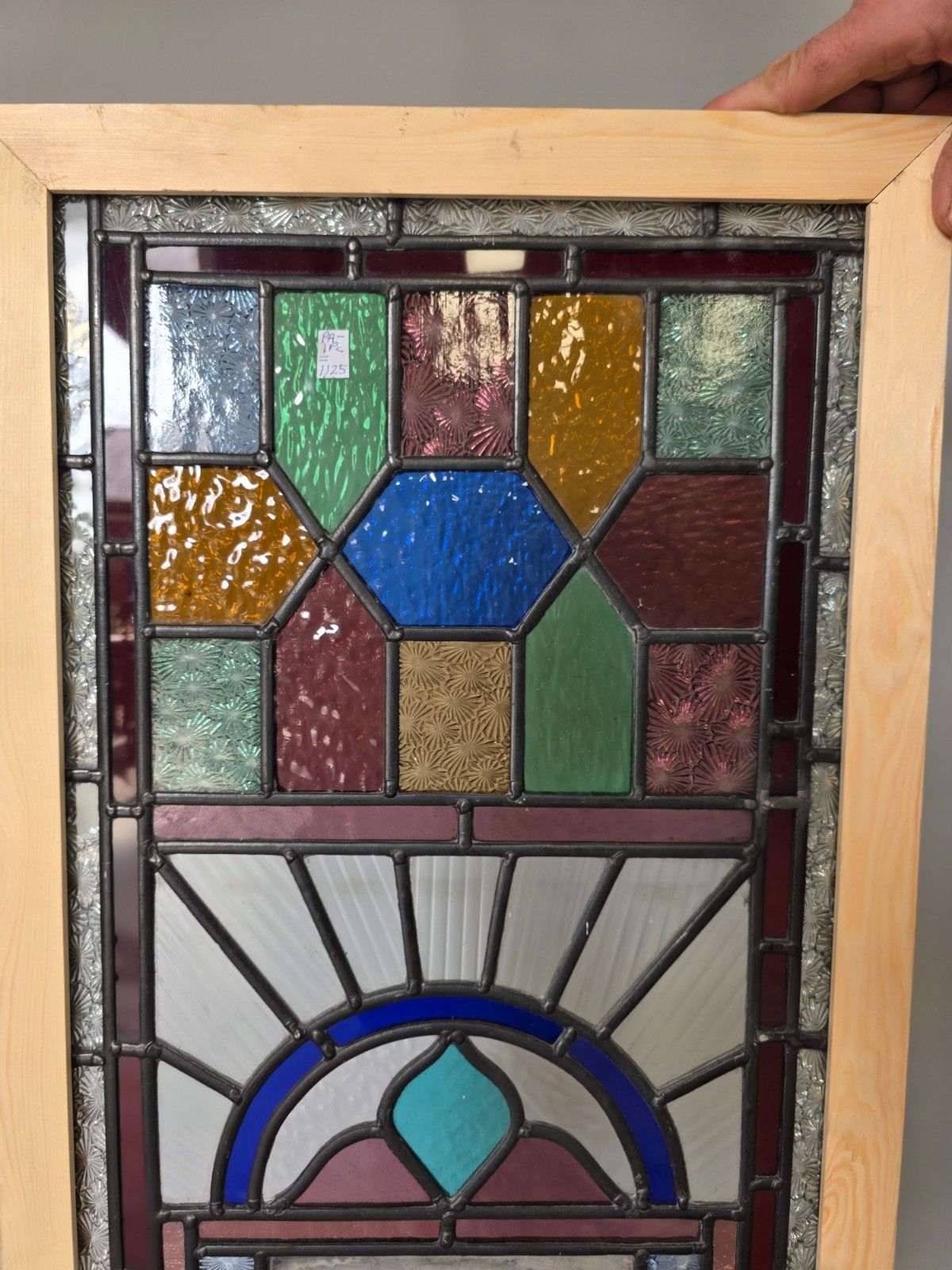 1900 Antique Leaded Glass Window With Hand Painted Countryside Scene photo Art