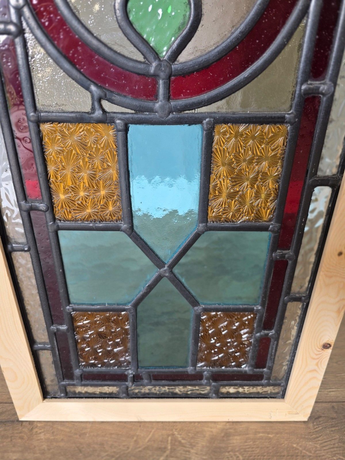 1900 Antique Leaded Glass Window With Hand Painted Countryside Scene photo Art