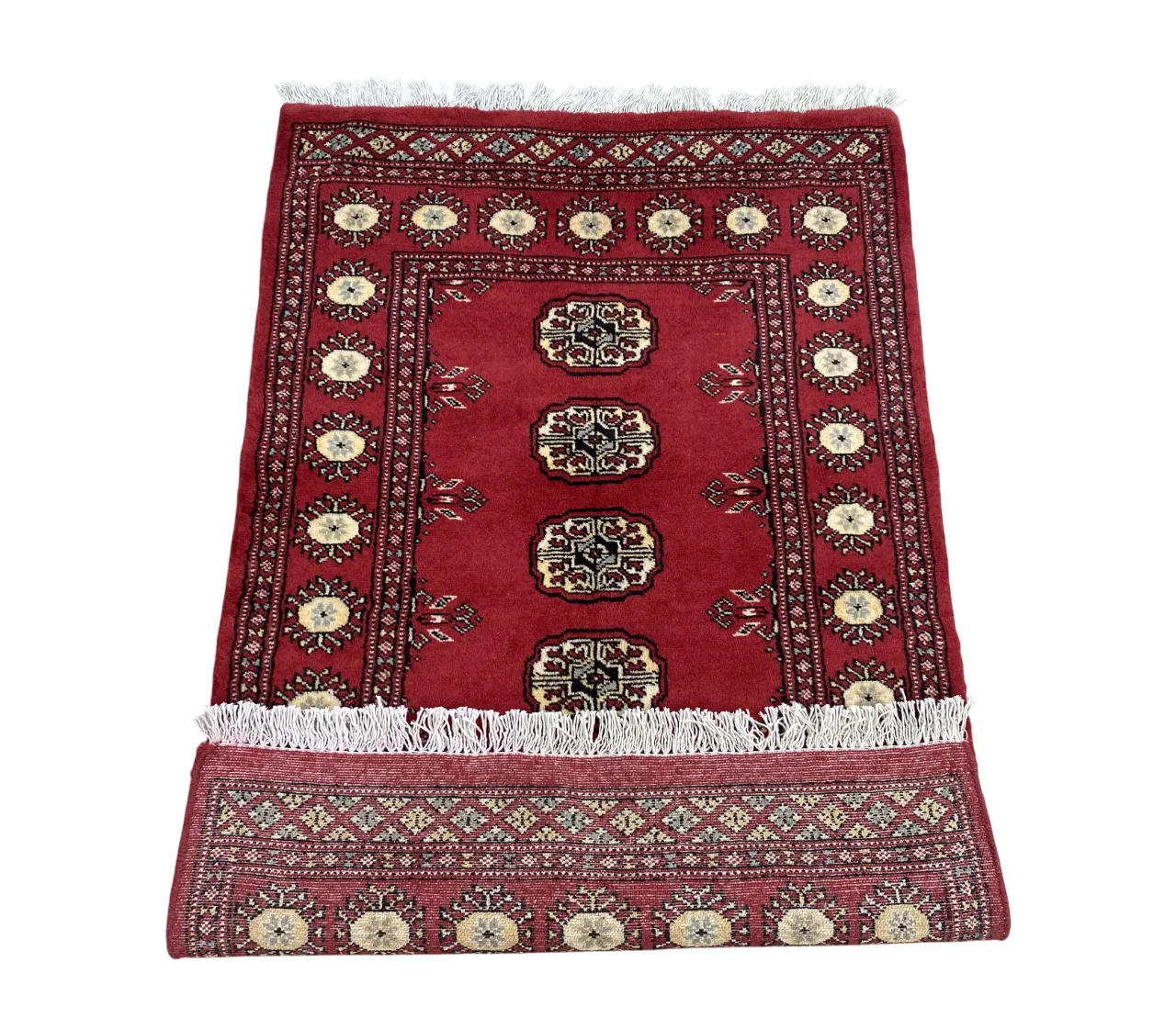 Small Bokhara Rug Traditional Hand Knotted Carpet With Geometric Design photo vintage