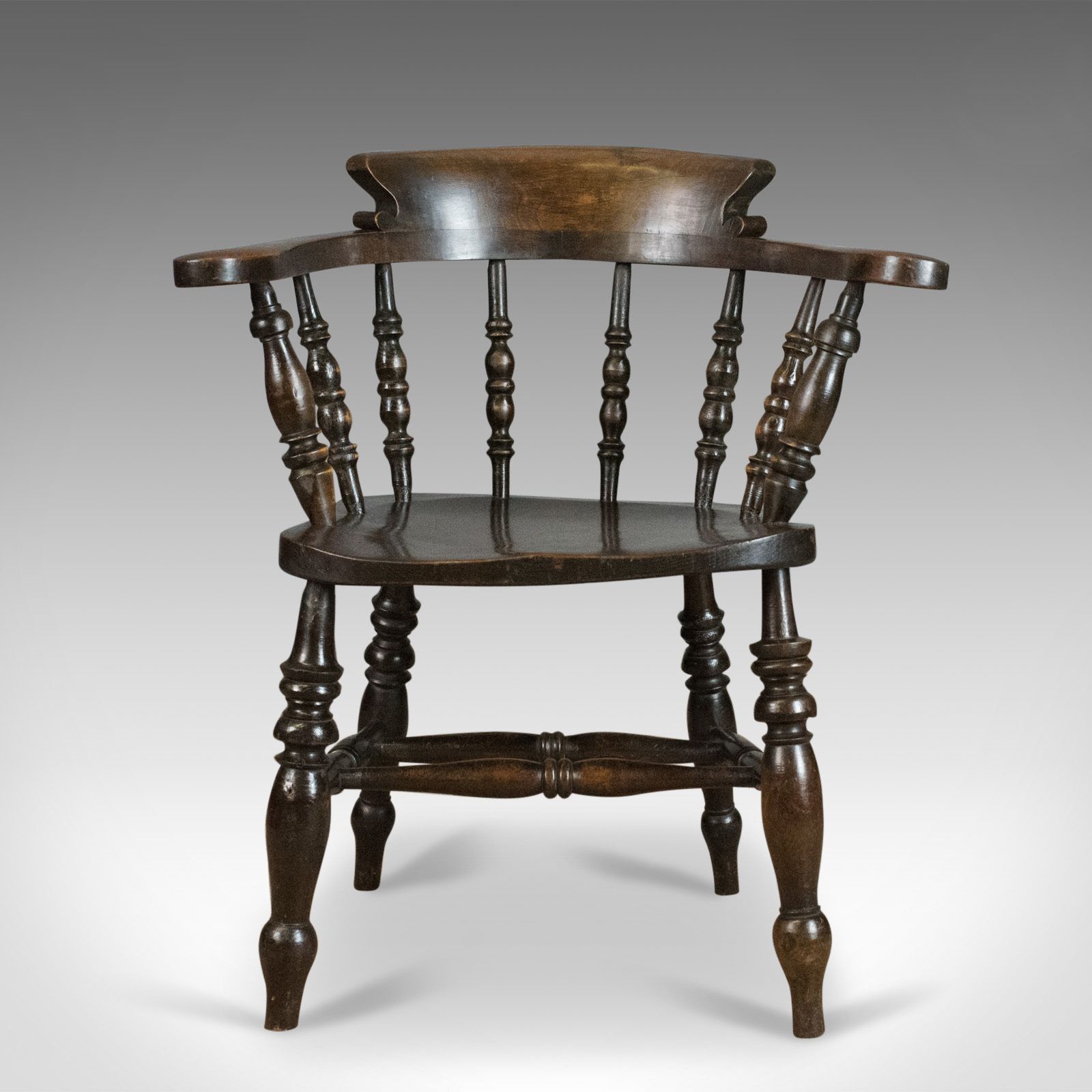 Antique Armchair, English, Victorian, Elm Bow Back, Smokers Captains Chair C1900 photo Furniture