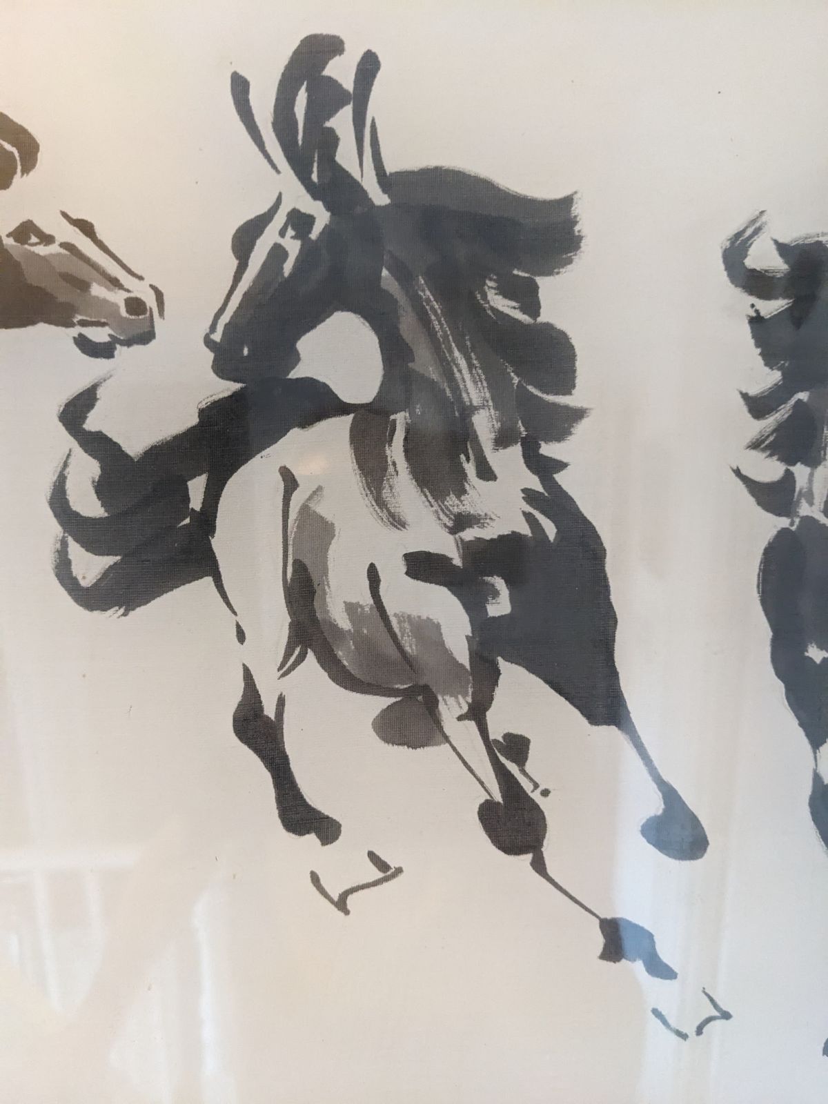 Yeh Tsui Pai Celestial Horses Watercolor Print On Fabric photo furniture