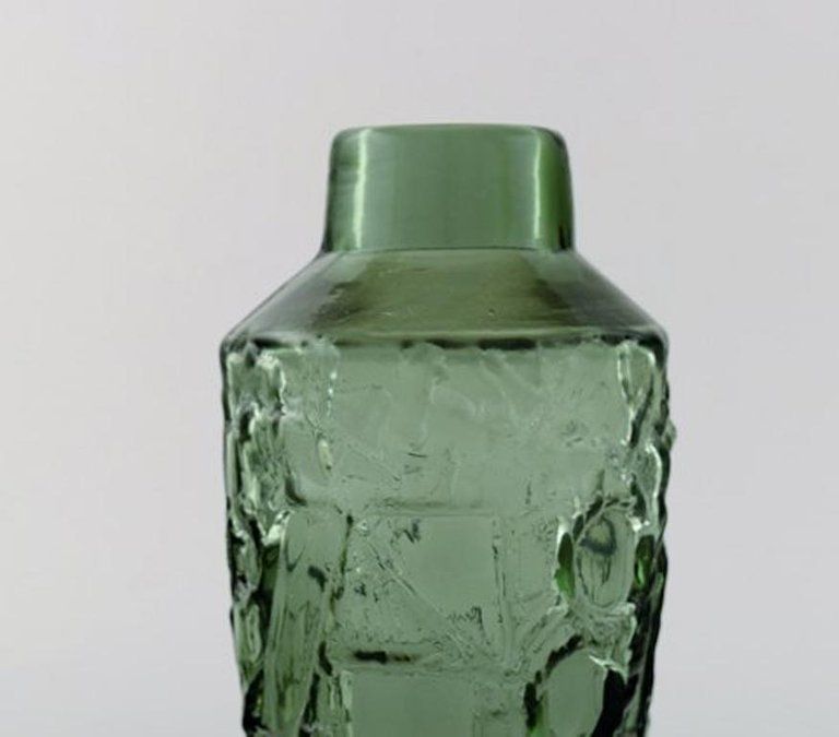 Finnish Glass Artist, Vase In Green Mouth Blown Art Glass, 1970s photo for sale