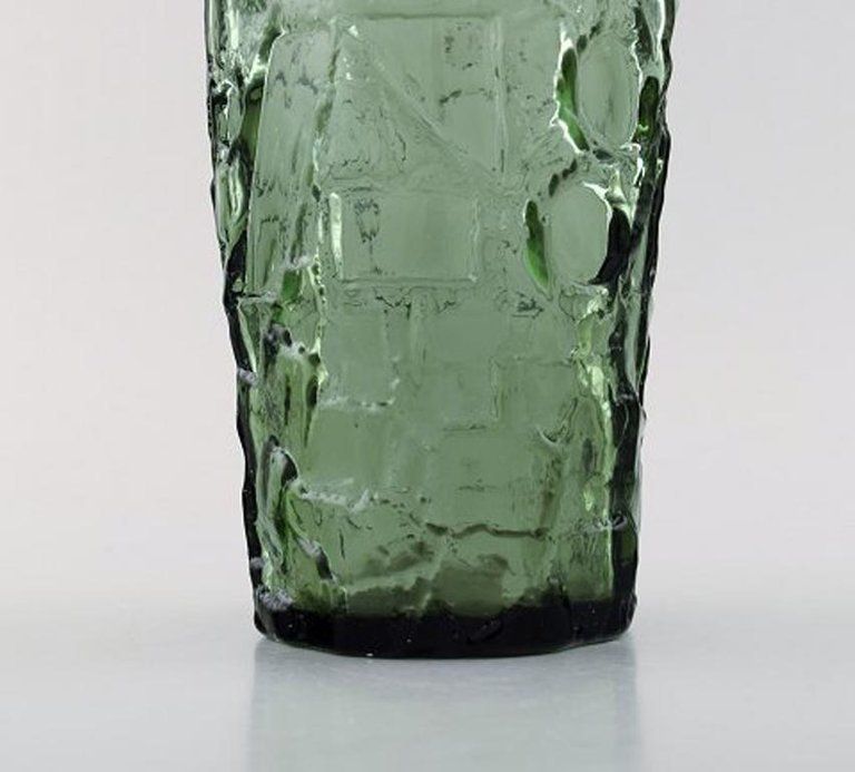 Finnish Glass Artist, Vase In Green Mouth Blown Art Glass, 1970s photo Home Decor
