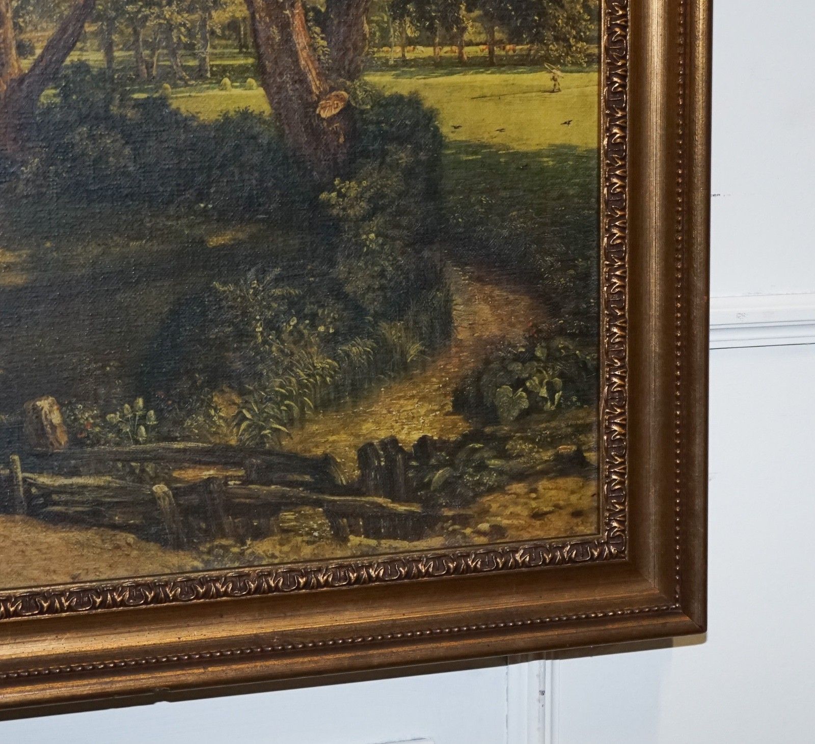 Vintage Framed Countryside Landscape Print River Scene With Horses And Trees photo buy