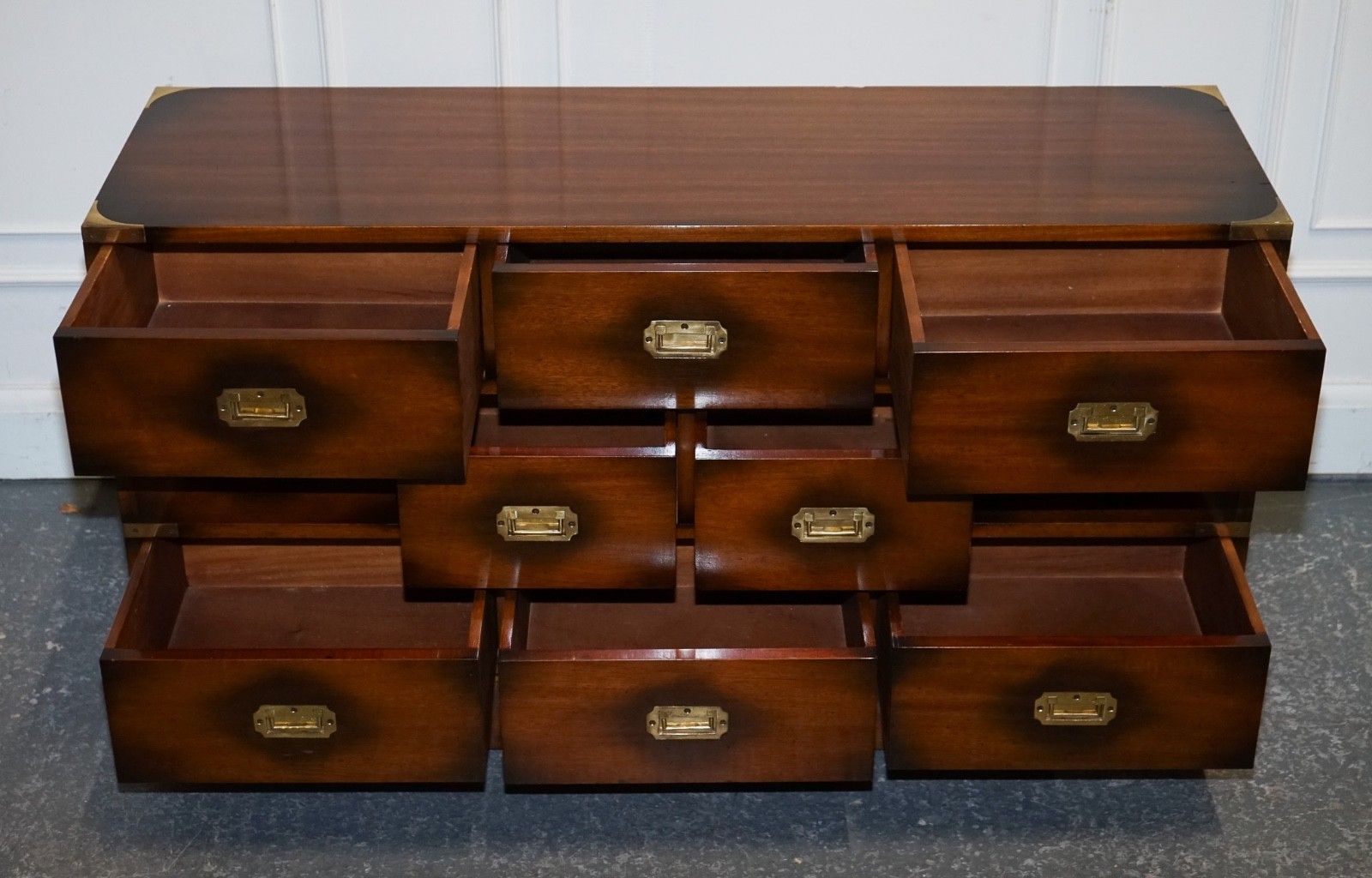 Vintage Jansen Of London Military Campaign Brass Sideboard Chest Of Drawers photo vintage