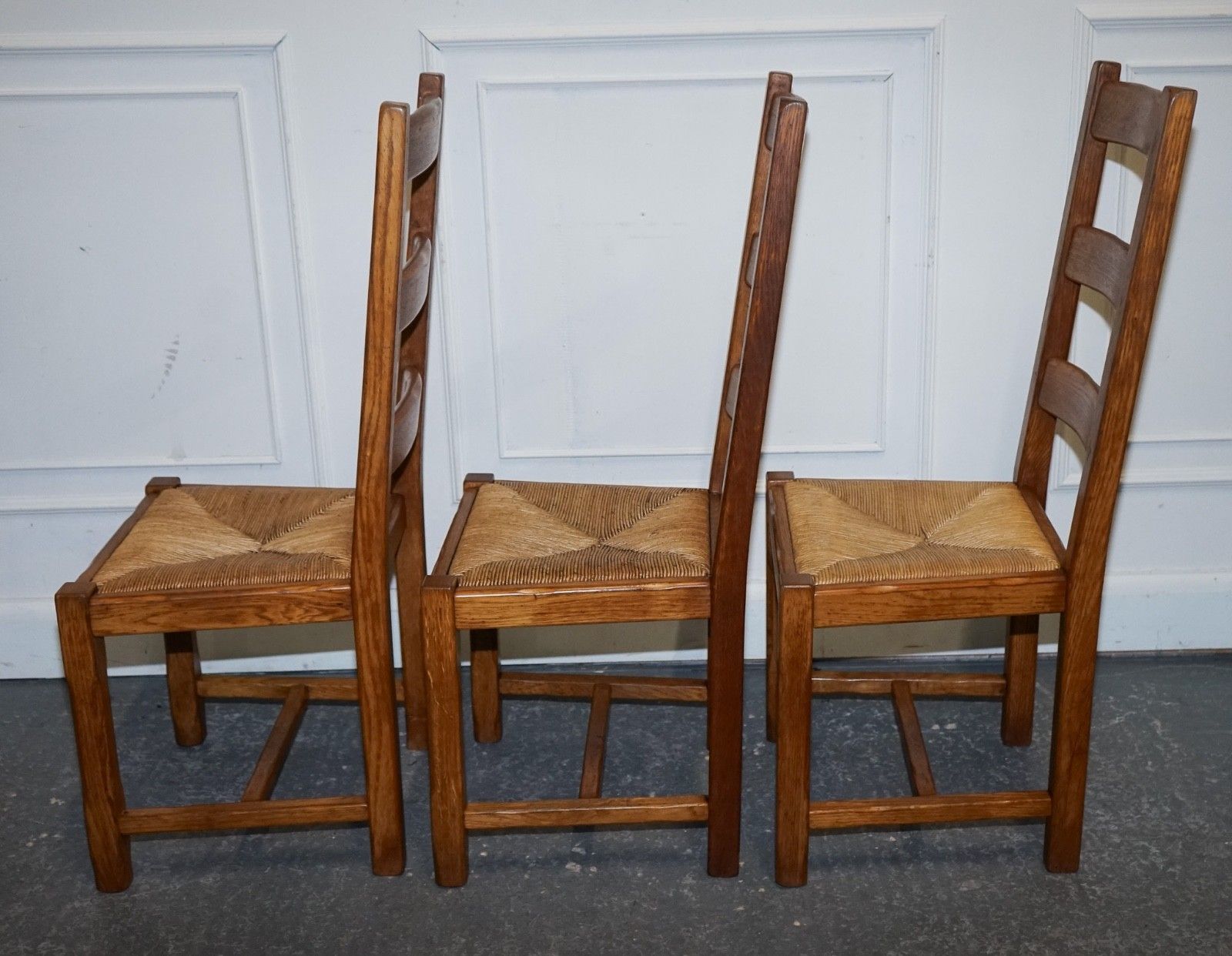 1950's French Set Of 6 Farm Country House Ladder Back Dining Chairs Straw Seats photo 2250.0