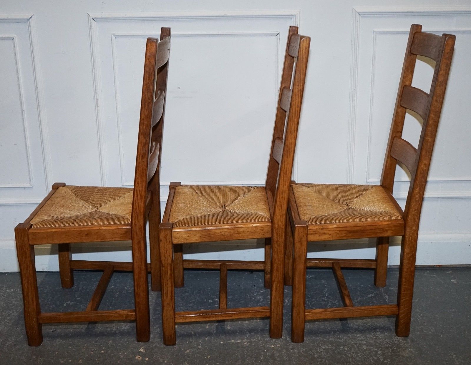 photo for sale 1950's French Set Of 6 Farm Country House Ladder Back Dining Chairs Straw Seats