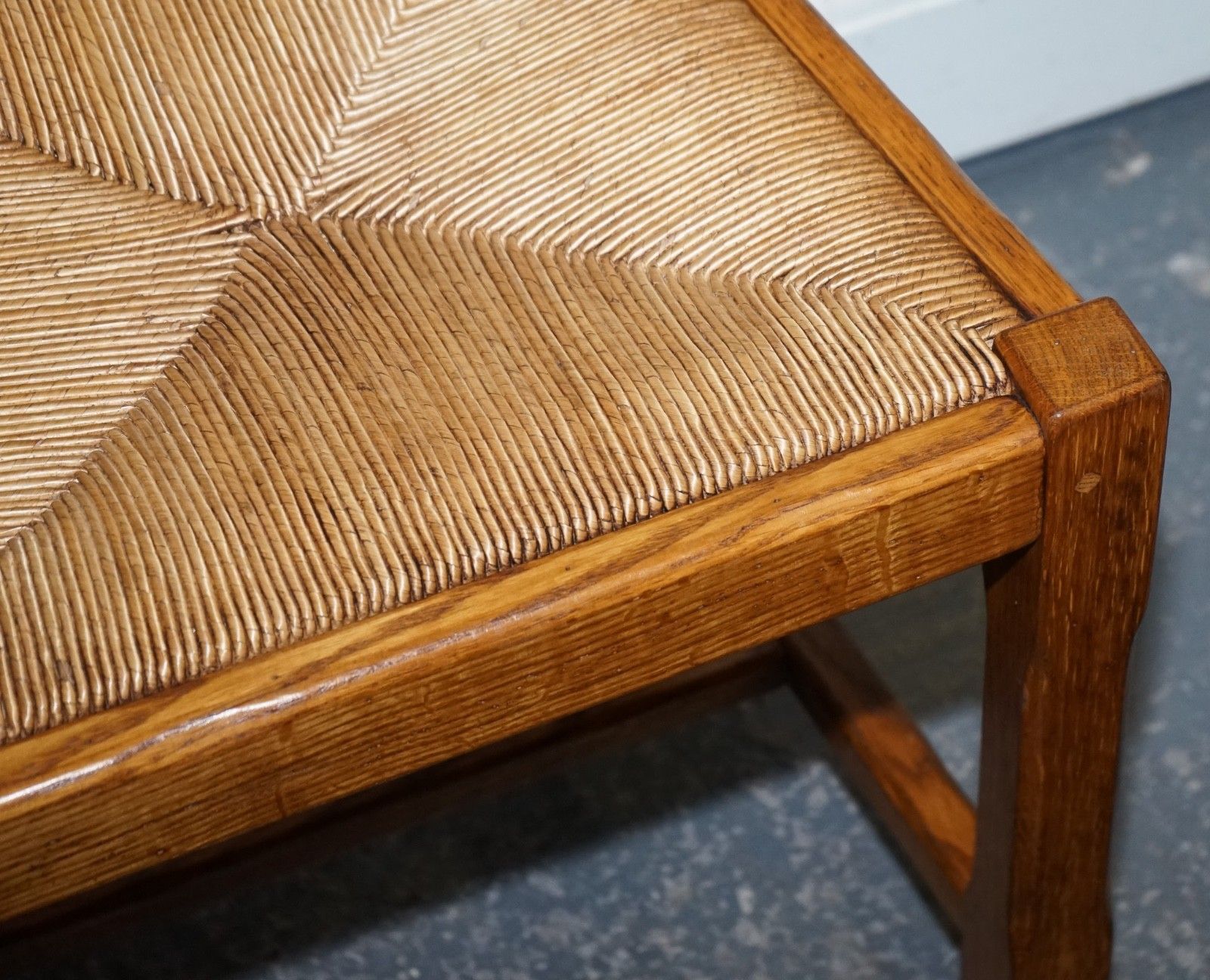 photo vintage 1950's French Set Of 6 Farm Country House Ladder Back Dining Chairs Straw Seats