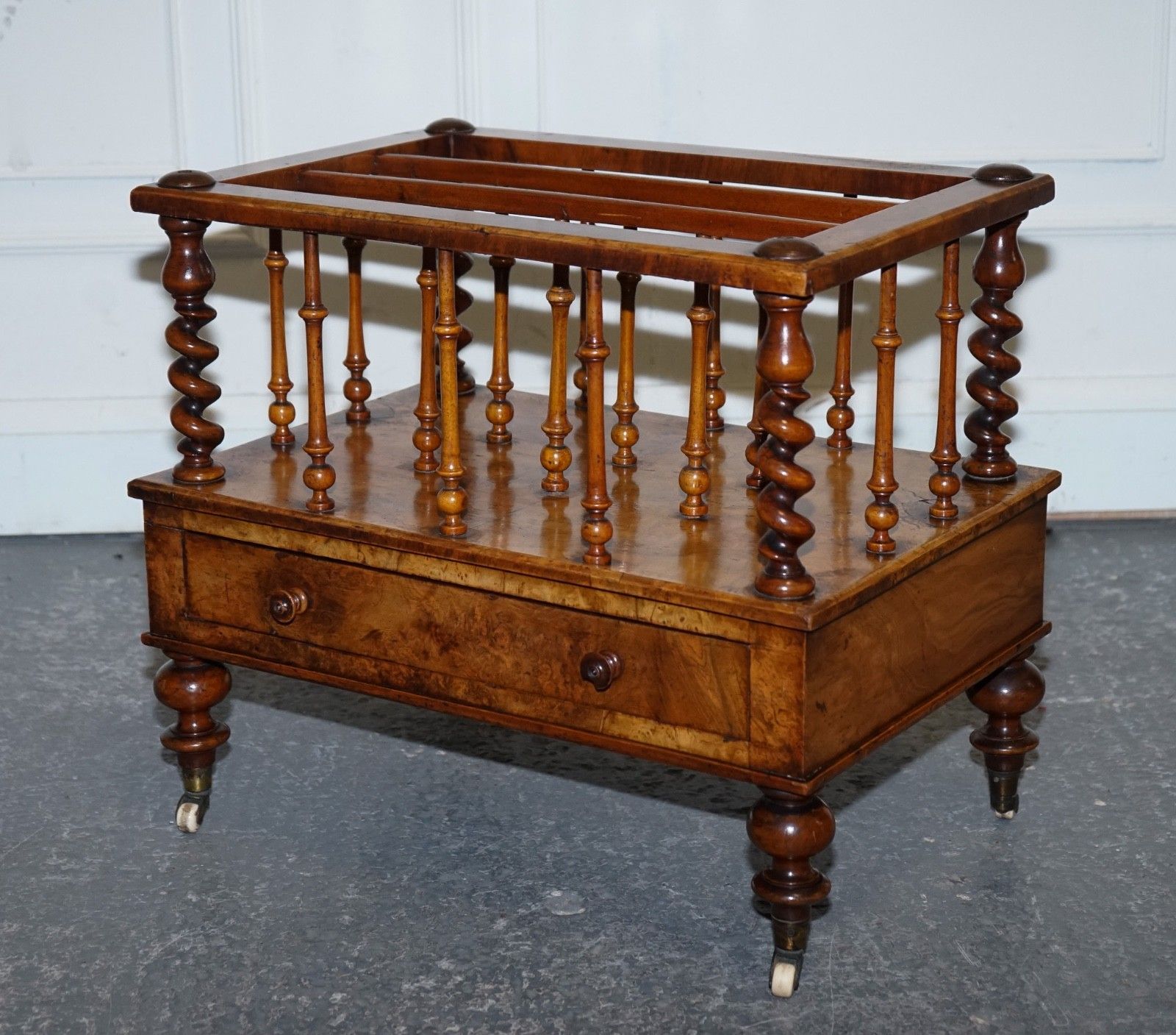 Fine Antique Victorian 1860 Burr Walnut Canterbury Magazine Rack Bobbin Columns photo Home Decor
