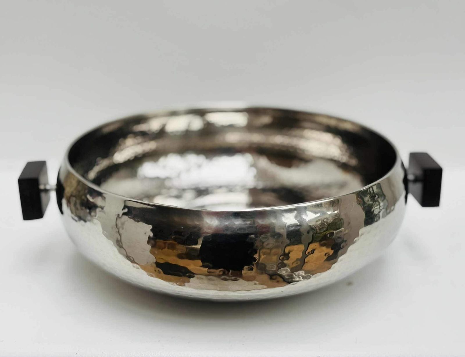 Fruit Basket Hammered Stainless Steel And Ebony Wood Large Nuts Centerpiece French Mid Century Fruit Plate Wedding Gift