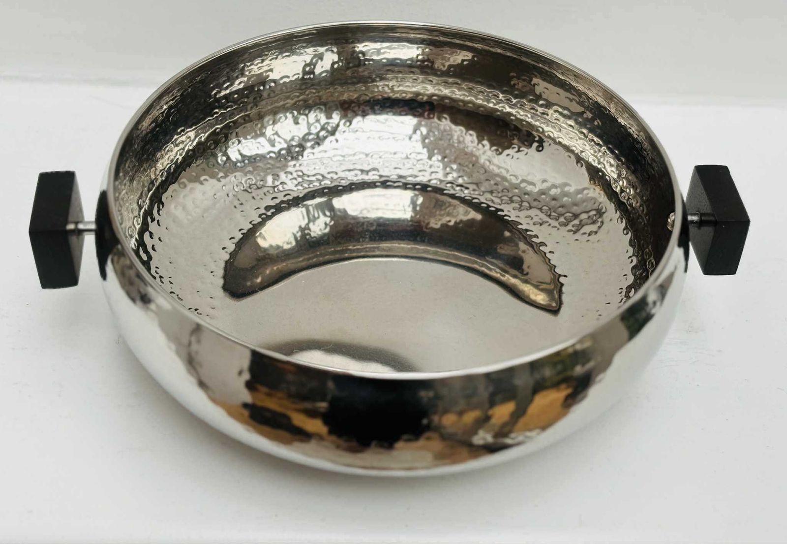 Fruit Basket Hammered Stainless Steel And Ebony Wood Large Nuts Centerpiece French Mid Century Fruit Plate Wedding Gift photo buy