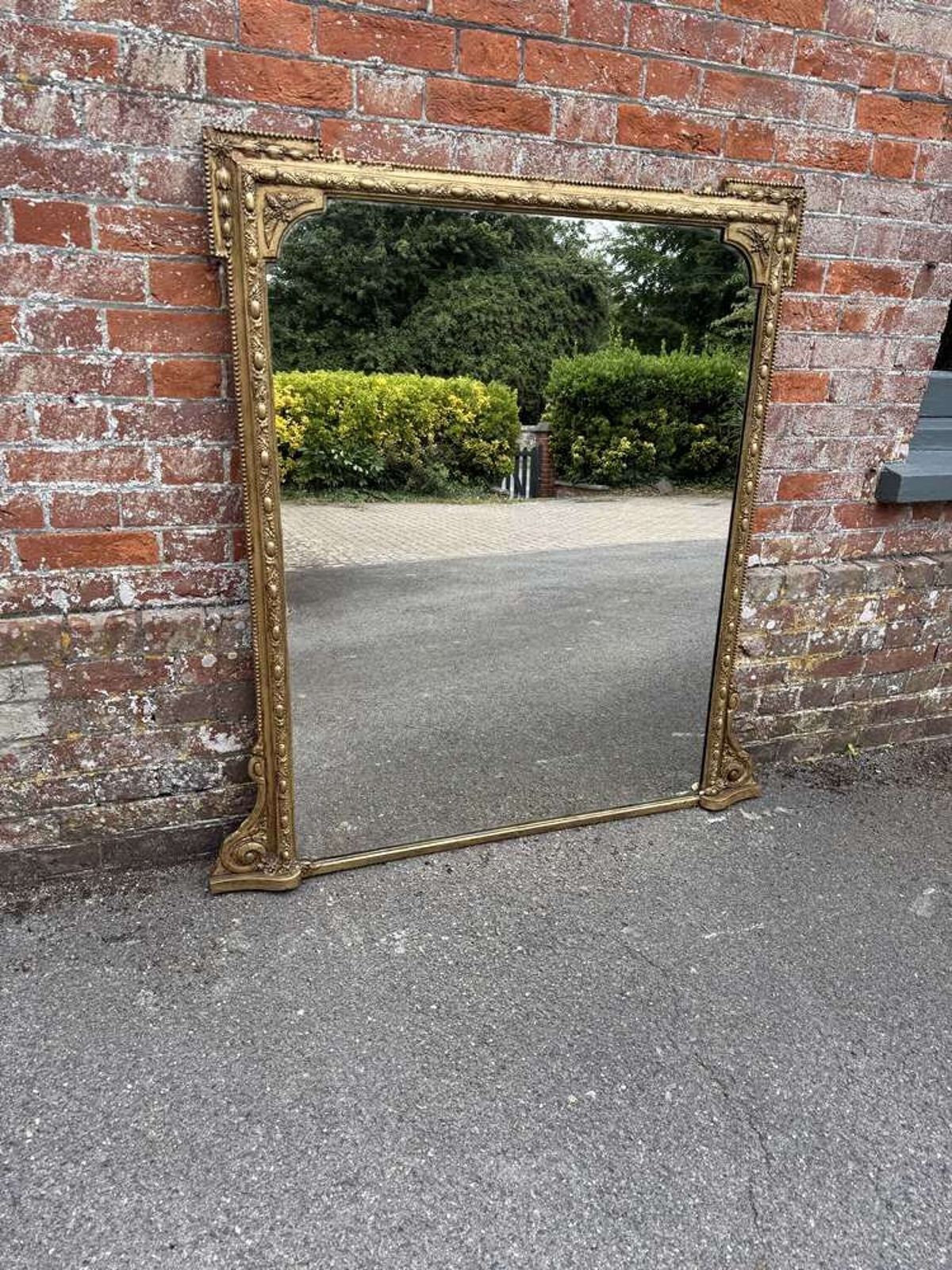 A Superb Large Antique English 19th Century Carved Wood & Gesso Gilt Overmantle Mirror.