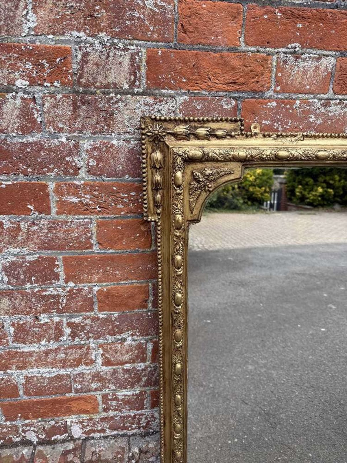 A Superb Large Antique English 19th Century Carved Wood & Gesso Gilt Overmantle Mirror. photo furniture