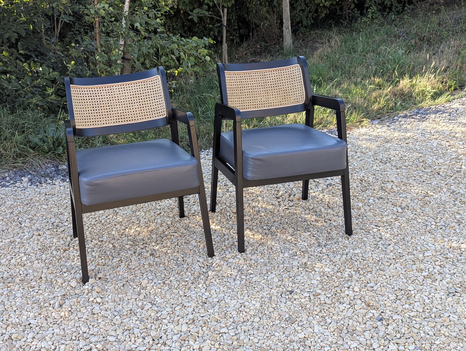 Pair Rattan Back Black Carver Dining Chairs   Occasional Armchairs Cafe Chairs photo Furniture